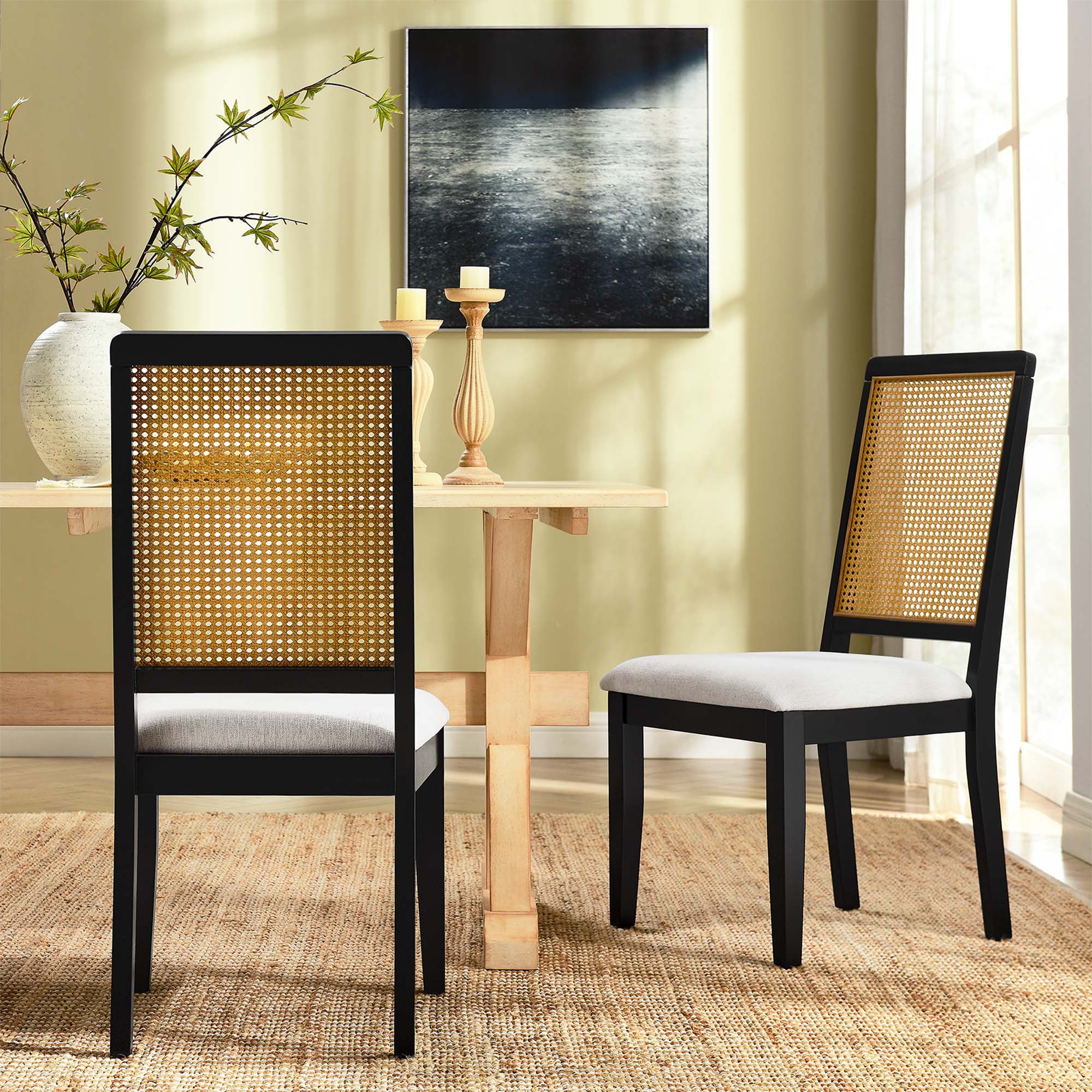 Arlo Faux Rattan and Wood Dining Side Chairs Set of 2 - Image 12