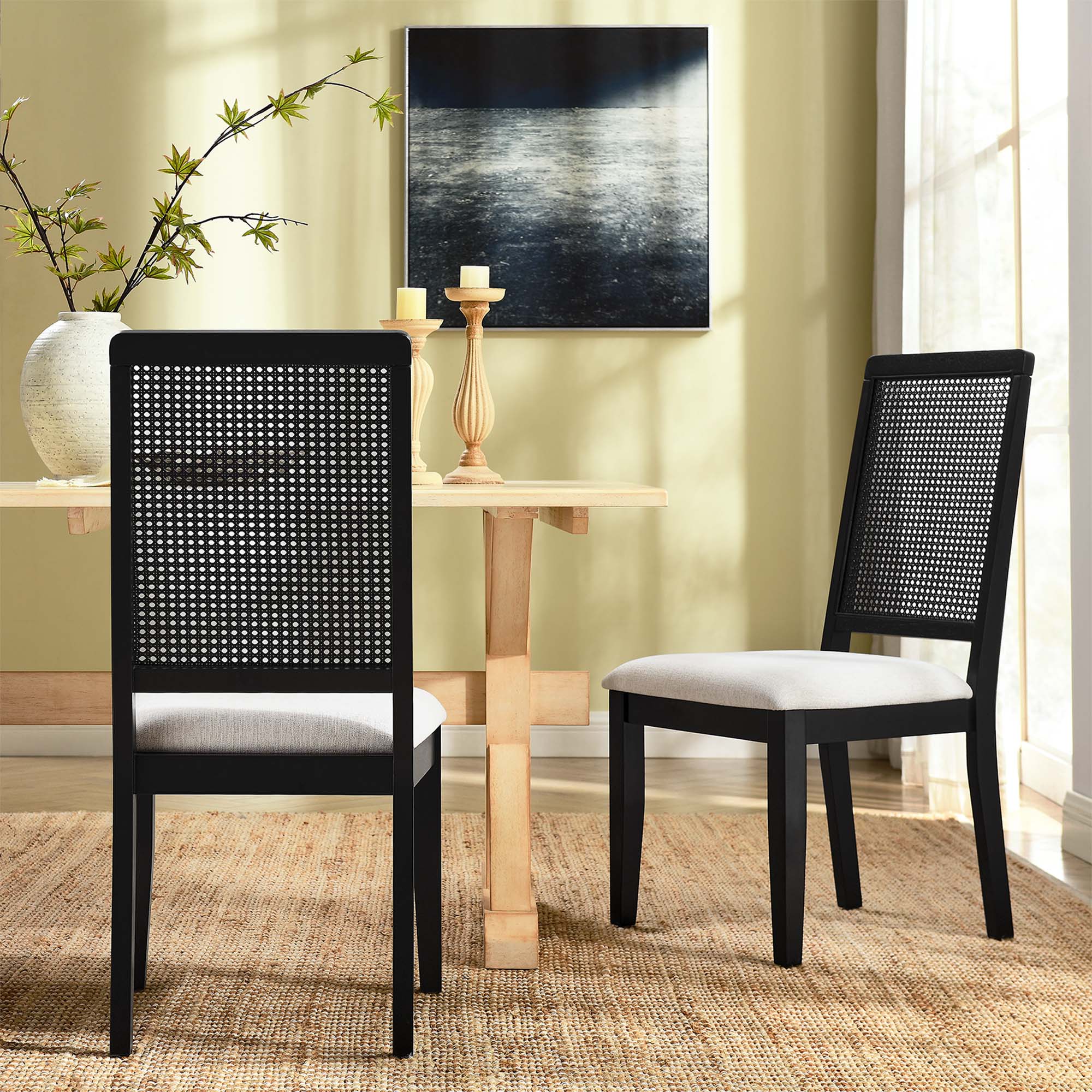 Arlo Faux Rattan and Wood Dining Side Chairs Set of 2 - Image 2