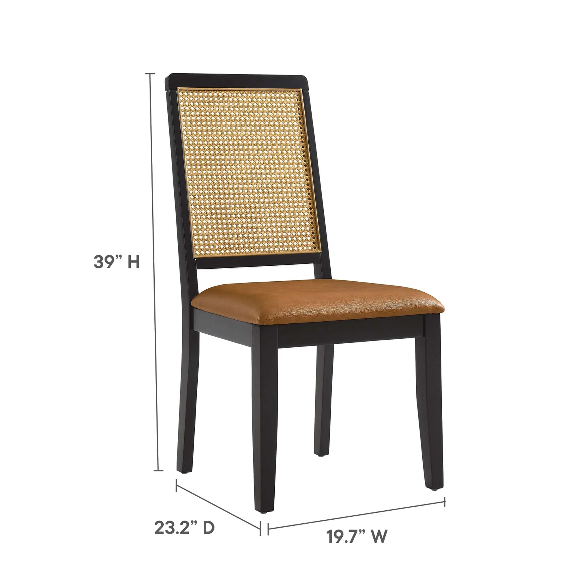 Arlo Vegan Leather Upholstered Faux Rattan and Wood Dining Side Chairs Set of 2 - Image 10