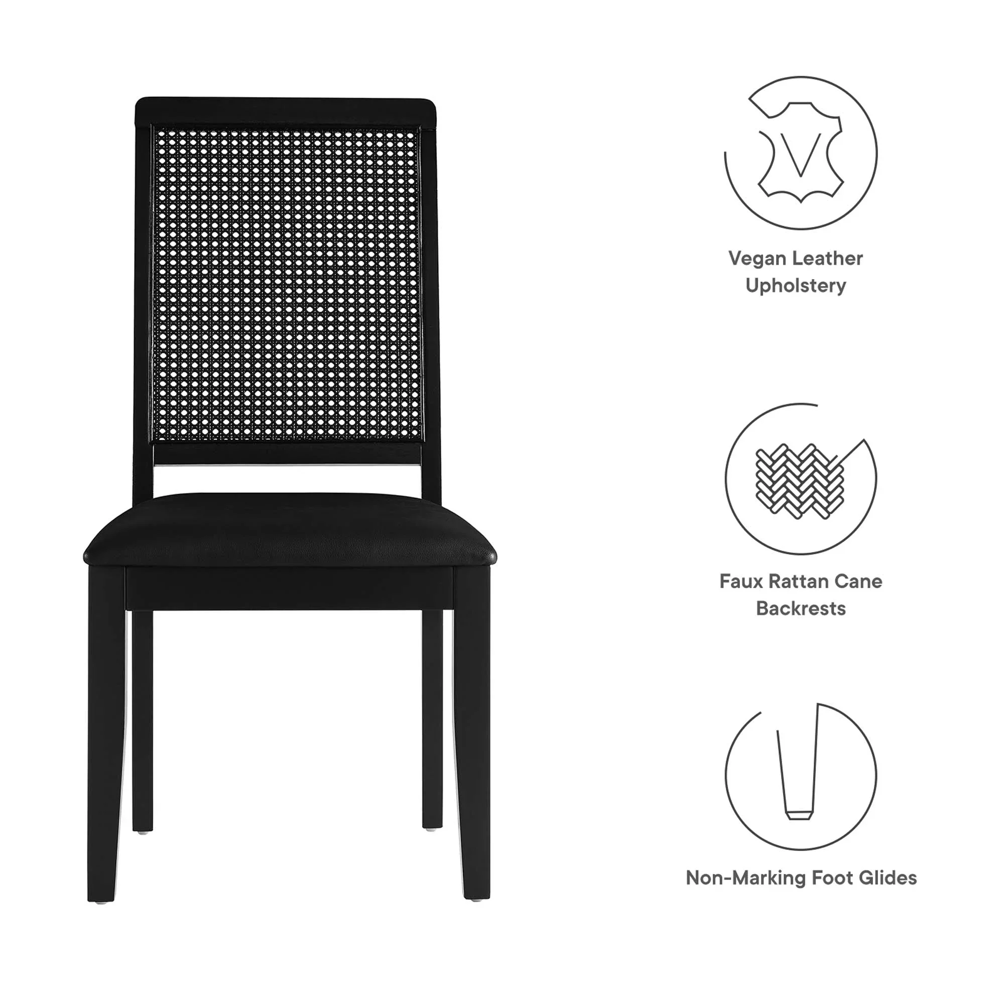 Arlo Vegan Leather Upholstered Faux Rattan and Wood Dining Side Chairs Set of 2 - Image 19