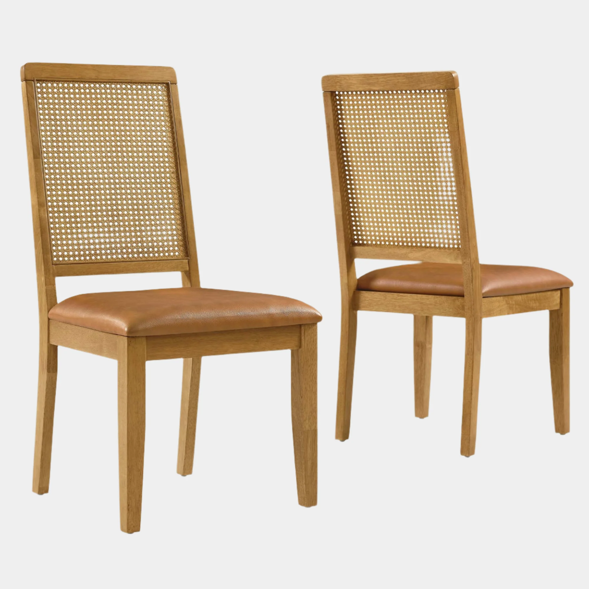Arlo Vegan Leather Upholstered Faux Rattan and Wood Dining Side Chairs Set of 2 - Image 21