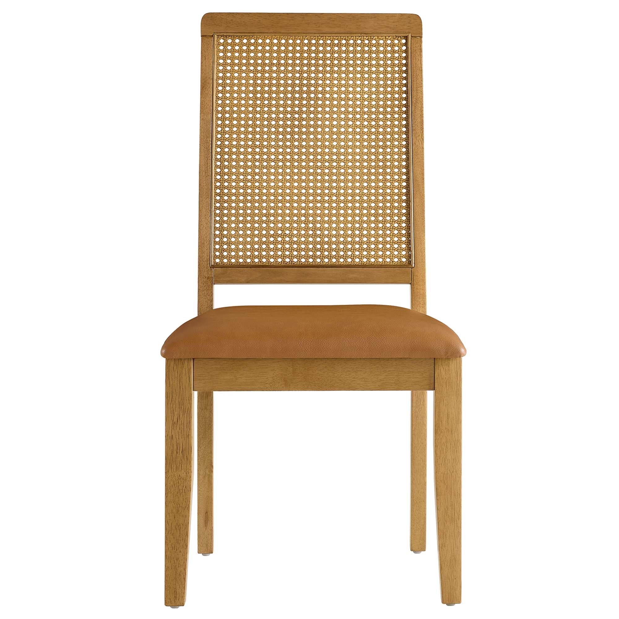 Arlo Vegan Leather Upholstered Faux Rattan and Wood Dining Side Chairs Set of 2 - Image 27