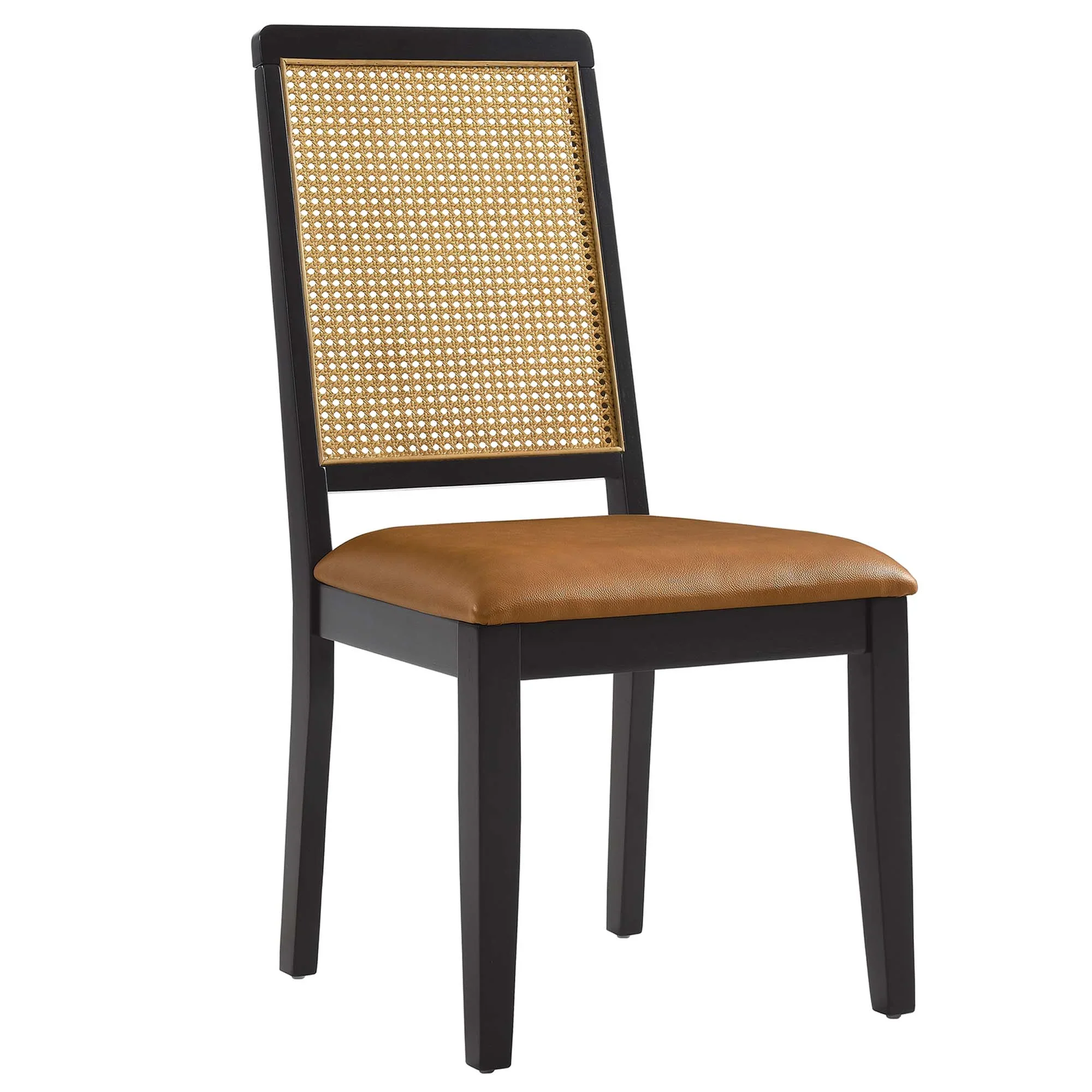 Arlo Vegan Leather Upholstered Faux Rattan and Wood Dining Side Chairs Set of 2 - Image 4