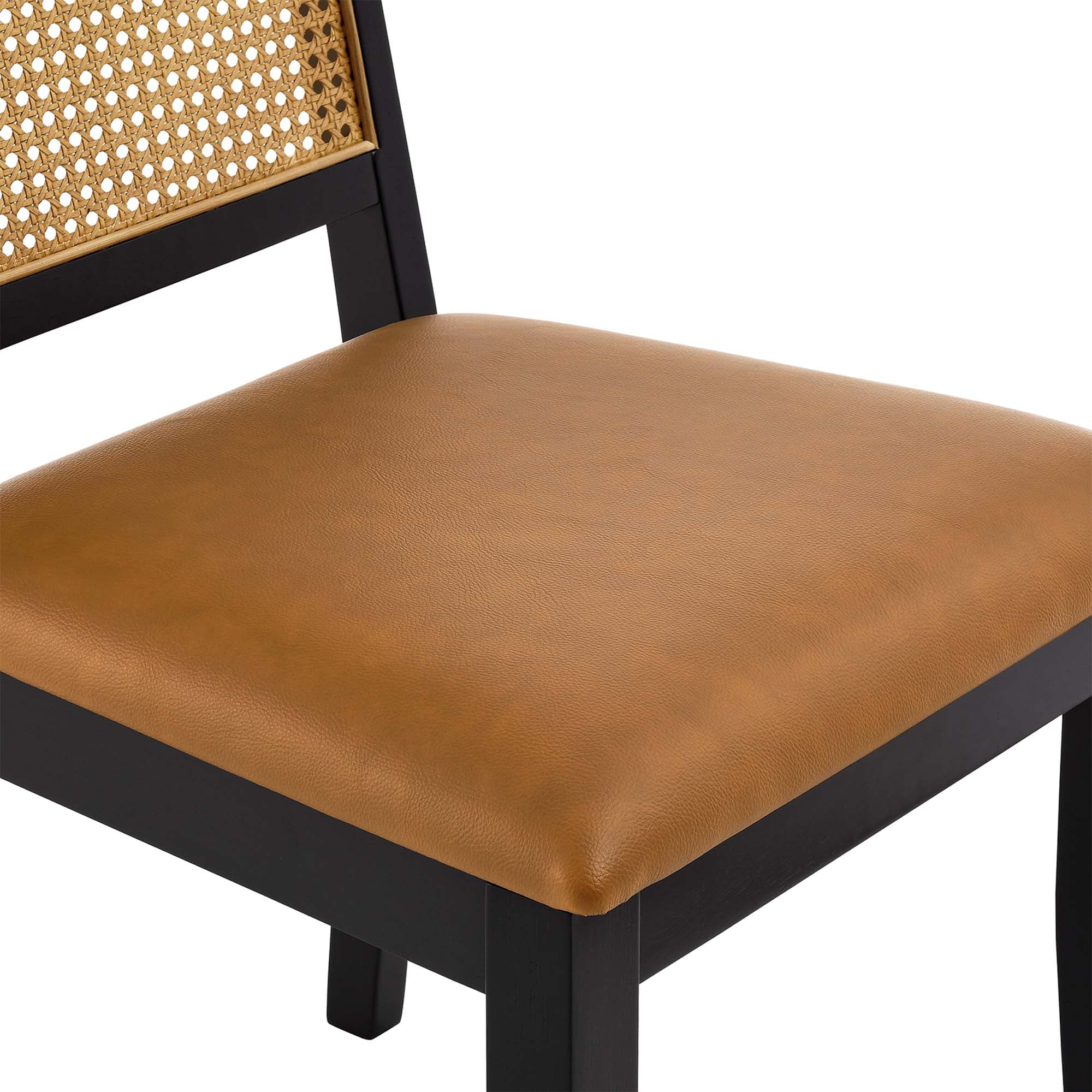 Arlo Vegan Leather Upholstered Faux Rattan and Wood Dining Side Chairs Set of 2 - Image 8