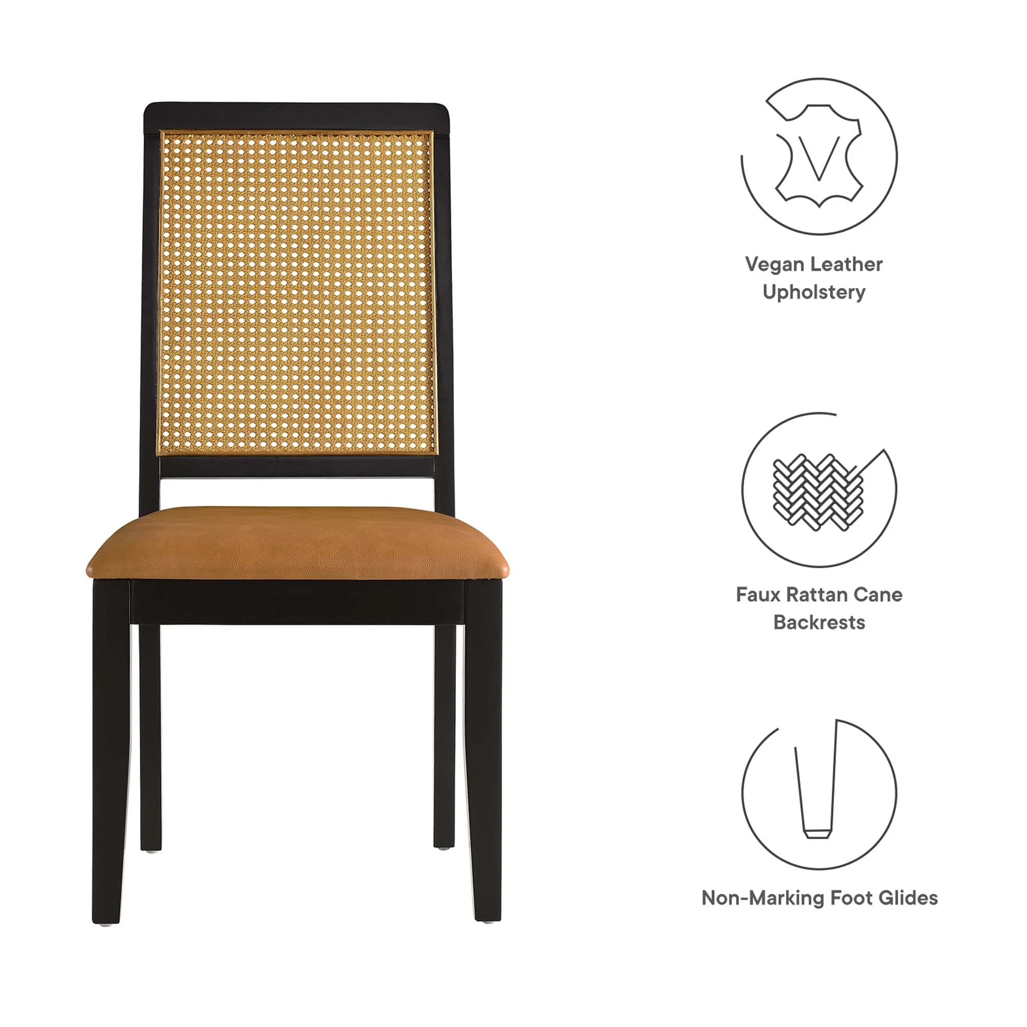 Arlo Vegan Leather Upholstered Faux Rattan and Wood Dining Side Chairs Set of 2 - Image 9
