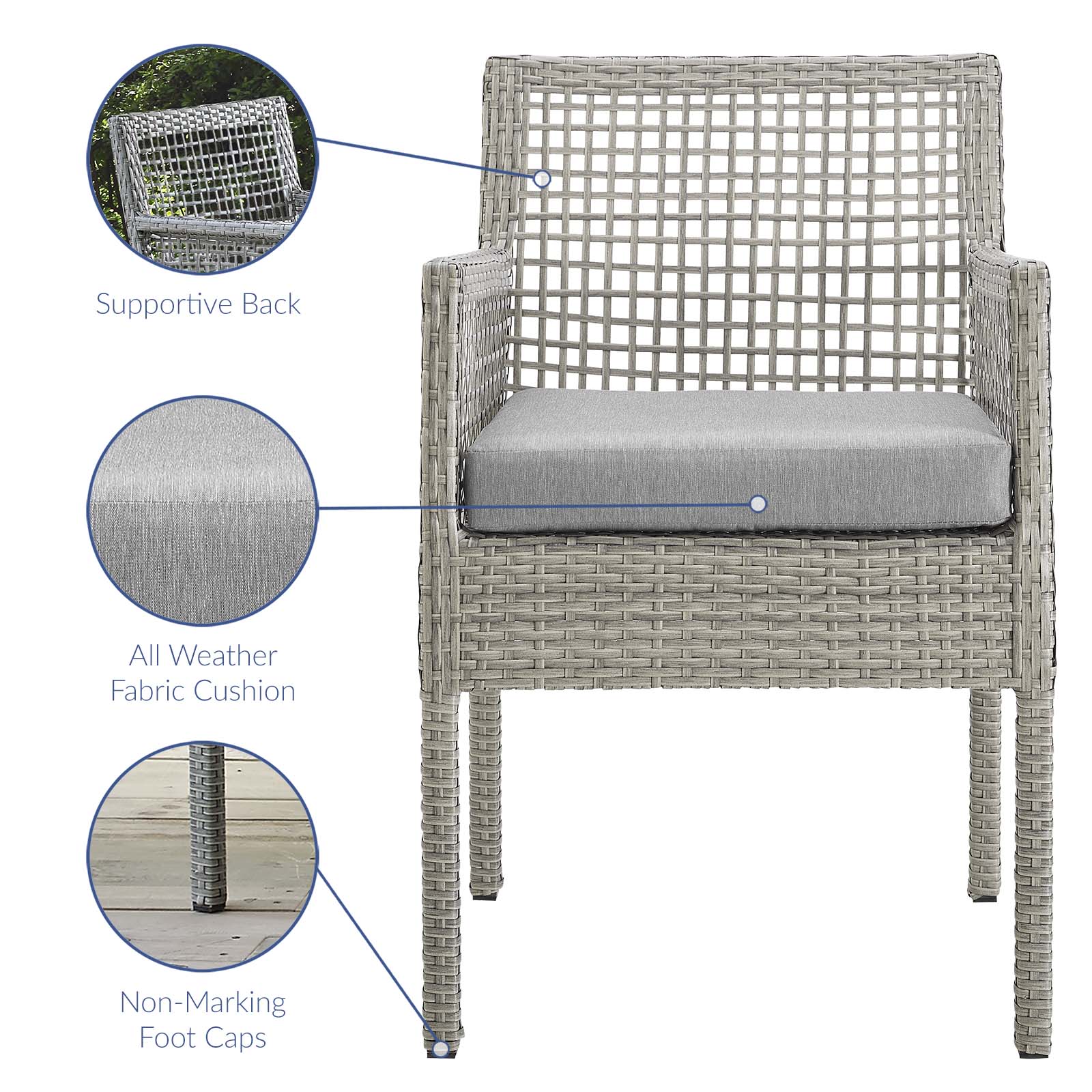 Aura Outdoor Patio Wicker Rattan Dining Armchair Set of 2 - Image 6