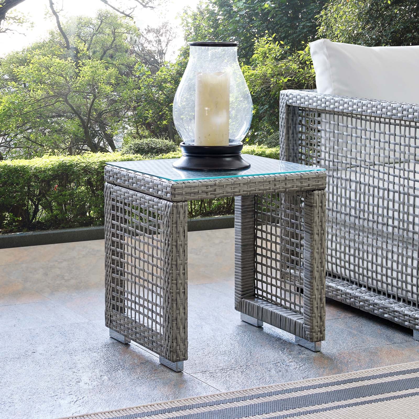 Aura Outdoor Patio Wicker Rattan Side Table in Gray - Image 2