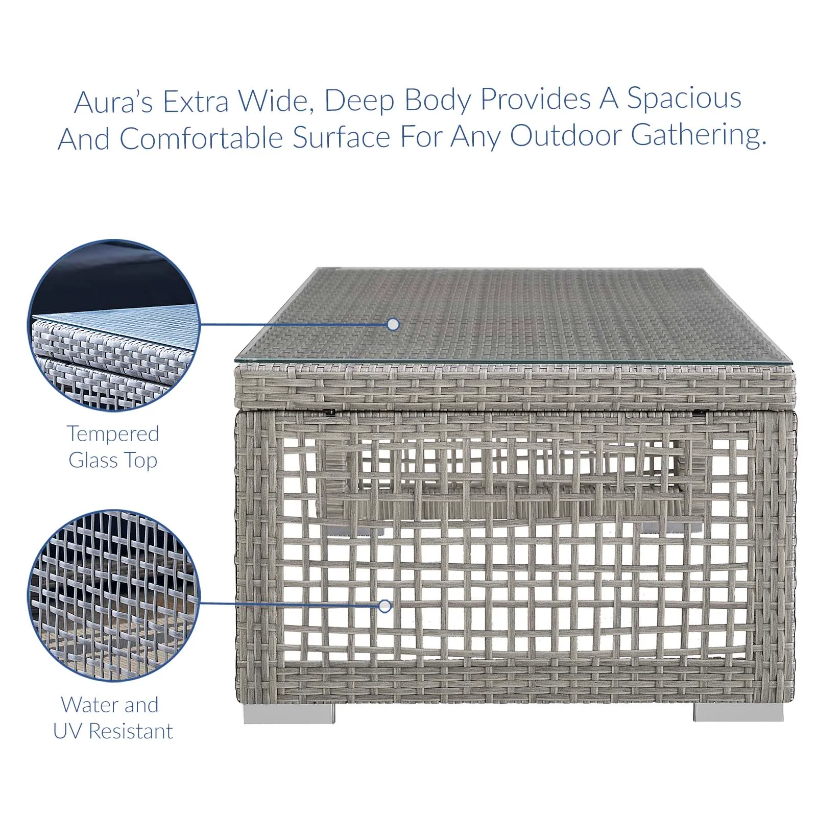 Aura Rattan Outdoor Patio Coffee Table in Gray - Image 4