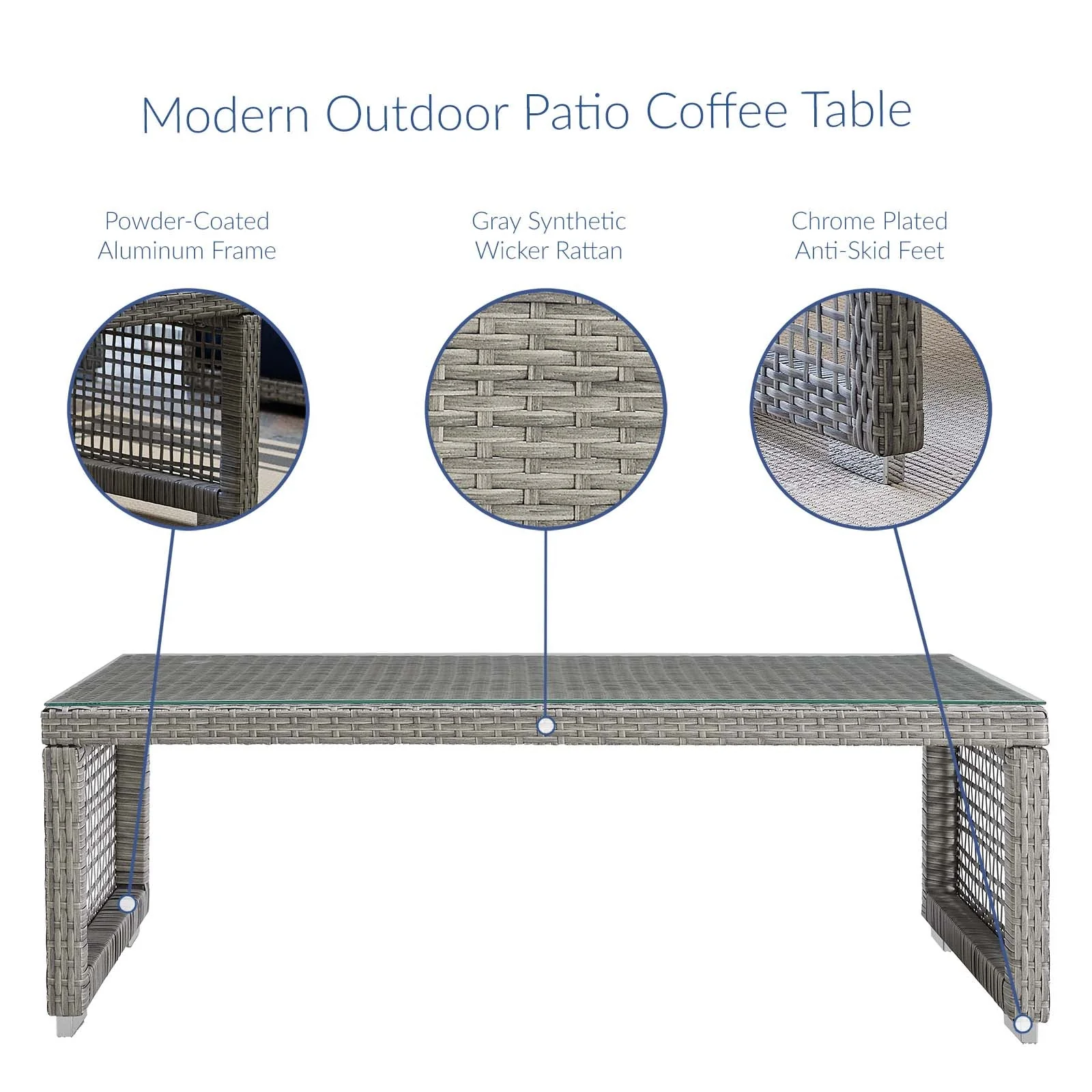 Aura Rattan Outdoor Patio Coffee Table in Gray - Image 5