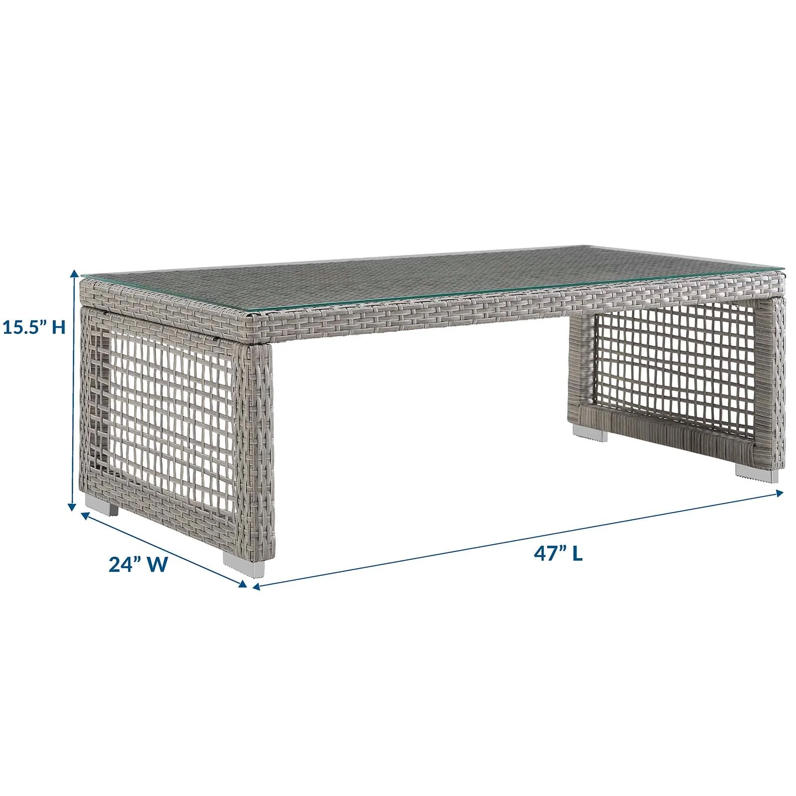 Aura Rattan Outdoor Patio Coffee Table in Gray - Image 6