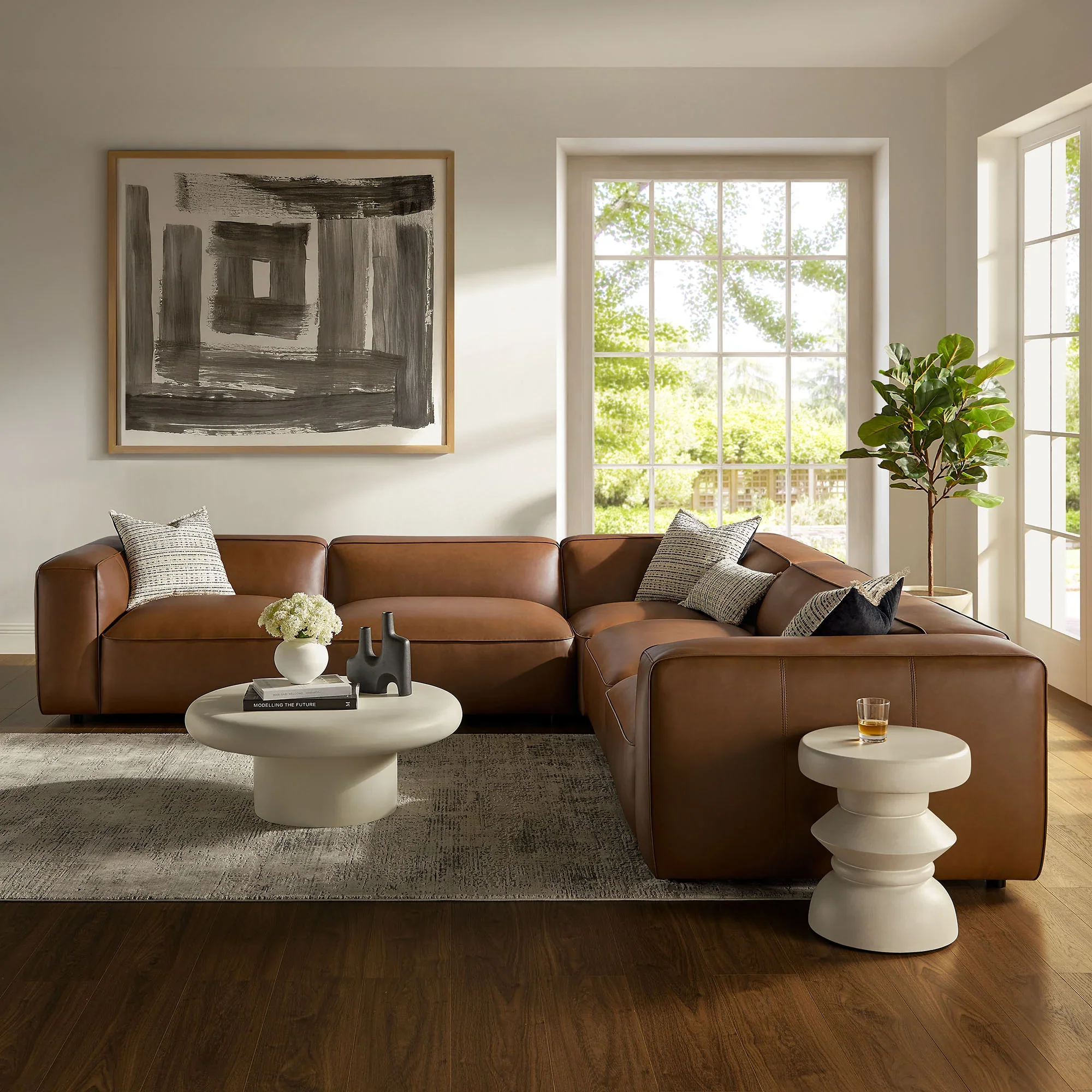 Auren 5-Piece Upholstered Vegan Leather Modular L-Shaped Sofa - Image 11