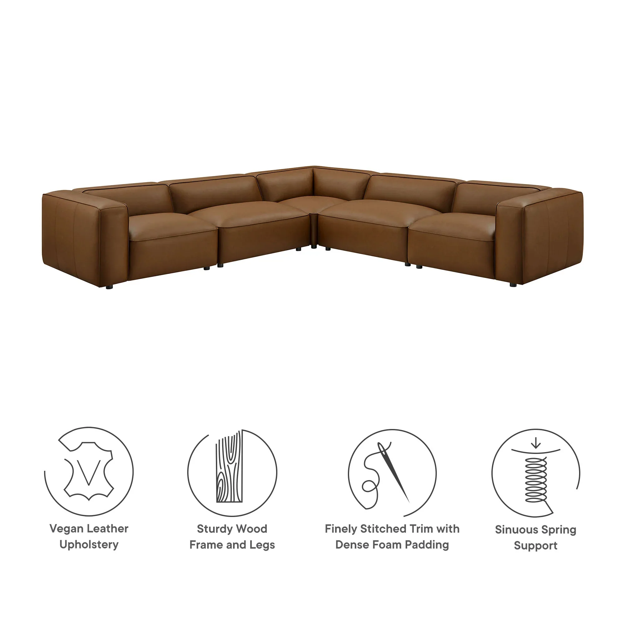 Auren 5-Piece Upholstered Vegan Leather Modular L-Shaped Sofa - Image 13