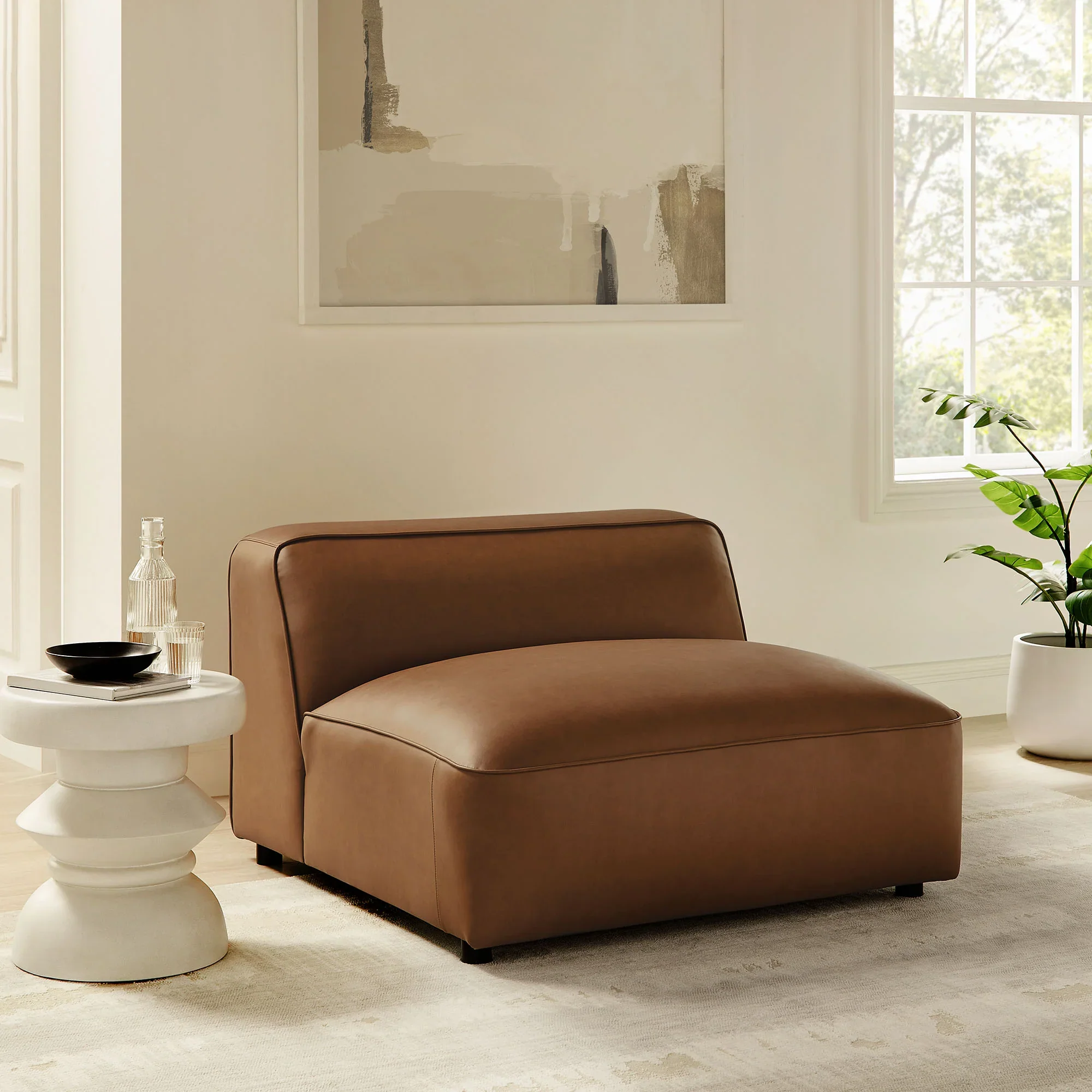 Auren Upholstered Vegan Leather Modular Armless Chair - Image 12
