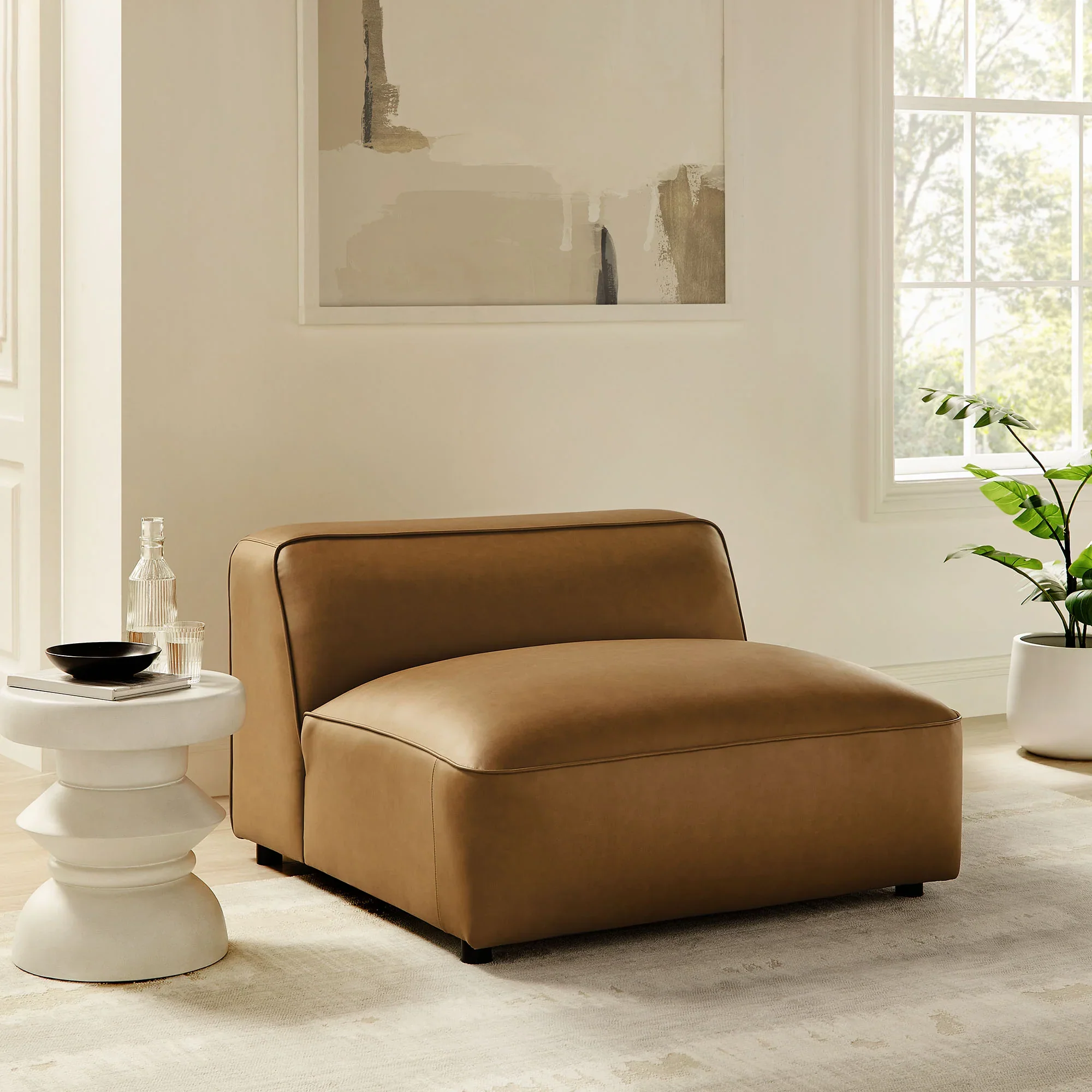Auren Upholstered Vegan Leather Modular Armless Chair - Image 2