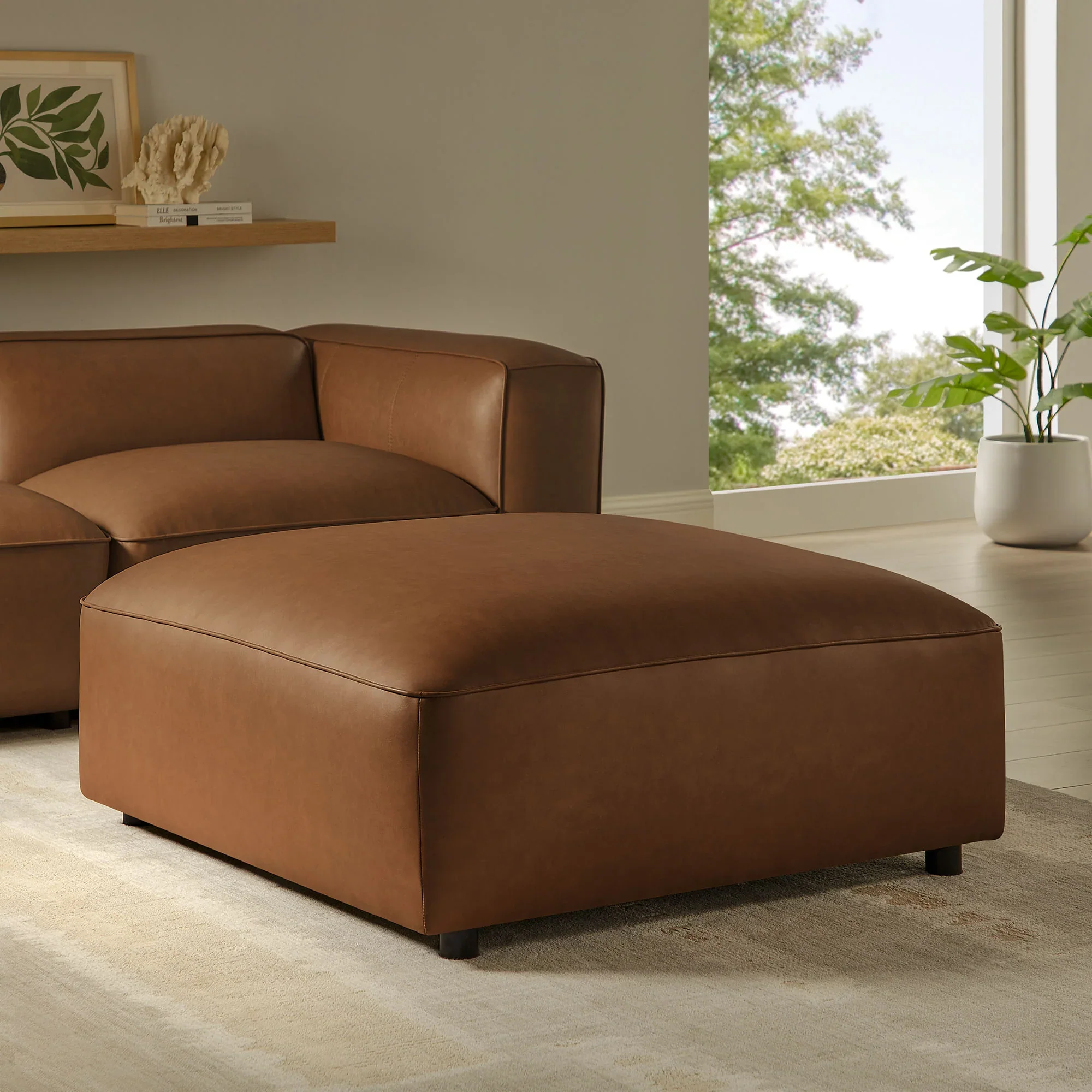 Auren Upholstered Vegan Leather Ottoman - Image 11