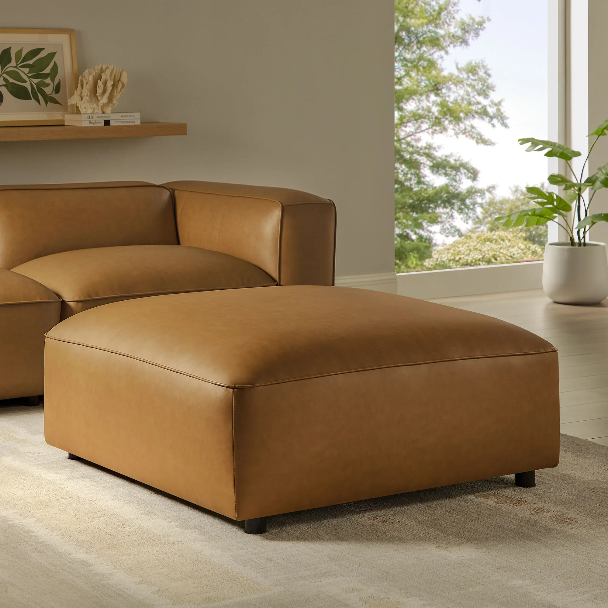 Auren Upholstered Vegan Leather Ottoman - Image 2