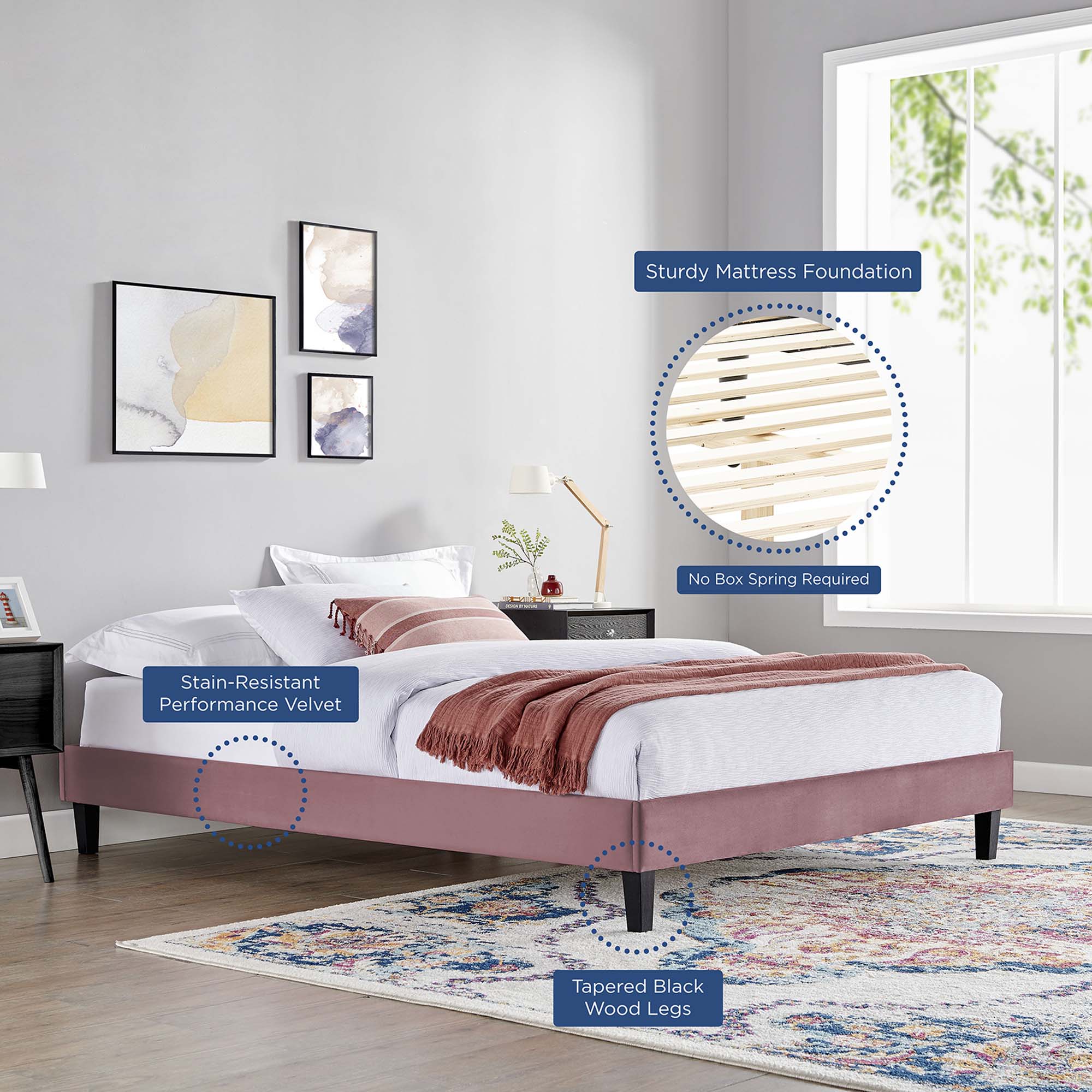 Aviana Performance Velvet Bed With Black Wood Legs - Image 10