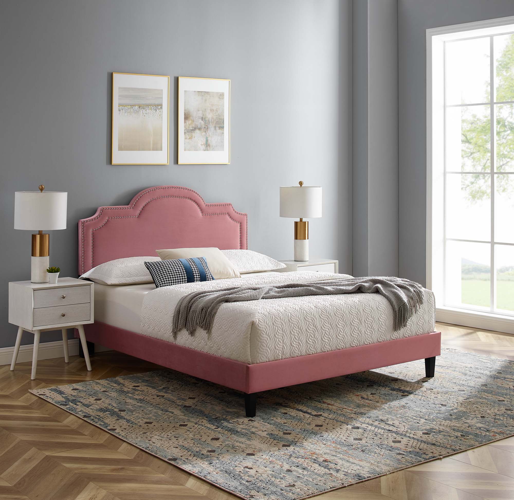 Aviana Performance Velvet Bed With Black Wood Legs - Image 11