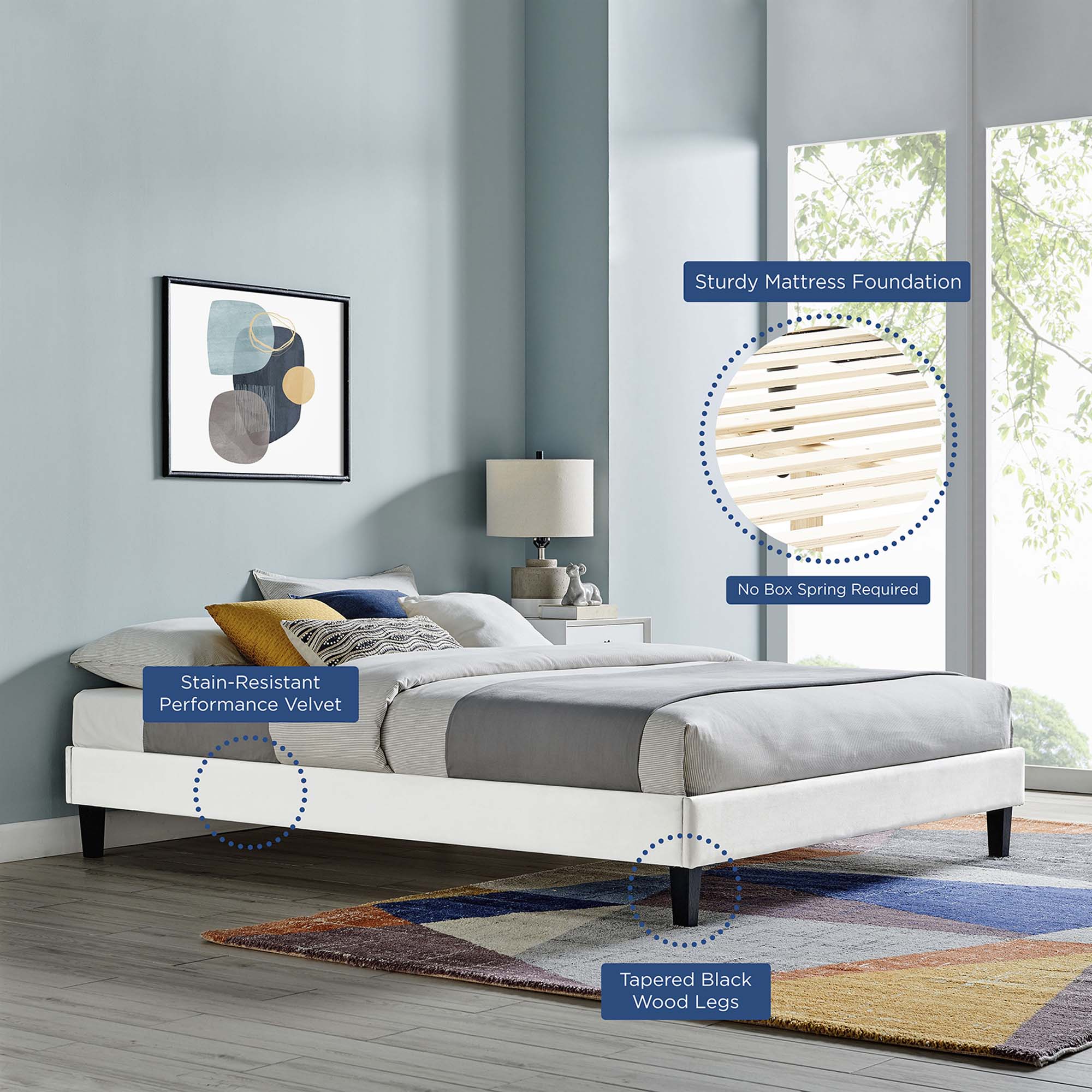 Aviana Performance Velvet Bed With Black Wood Legs - Image 21