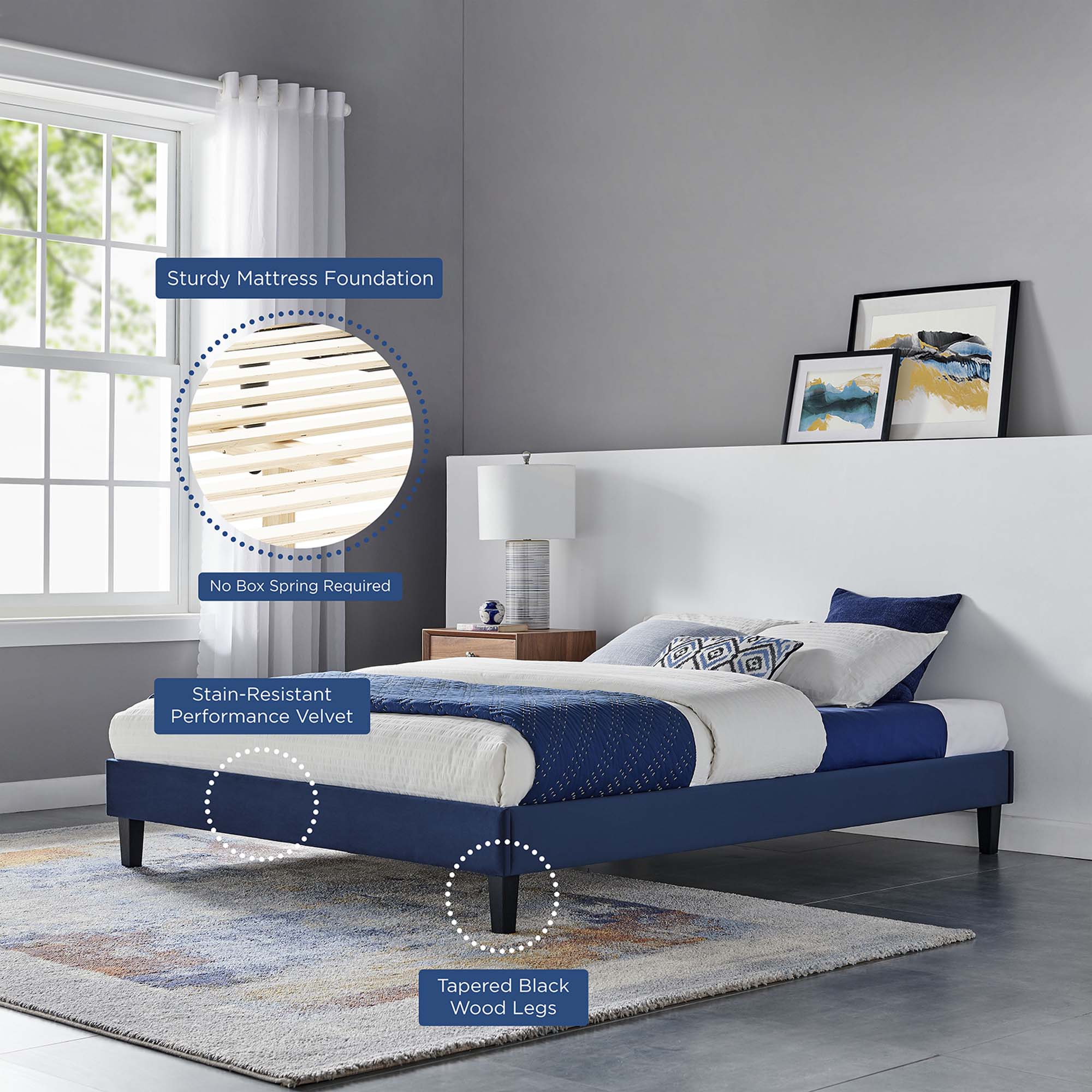 Aviana Performance Velvet Bed With Black Wood Legs - Image 32