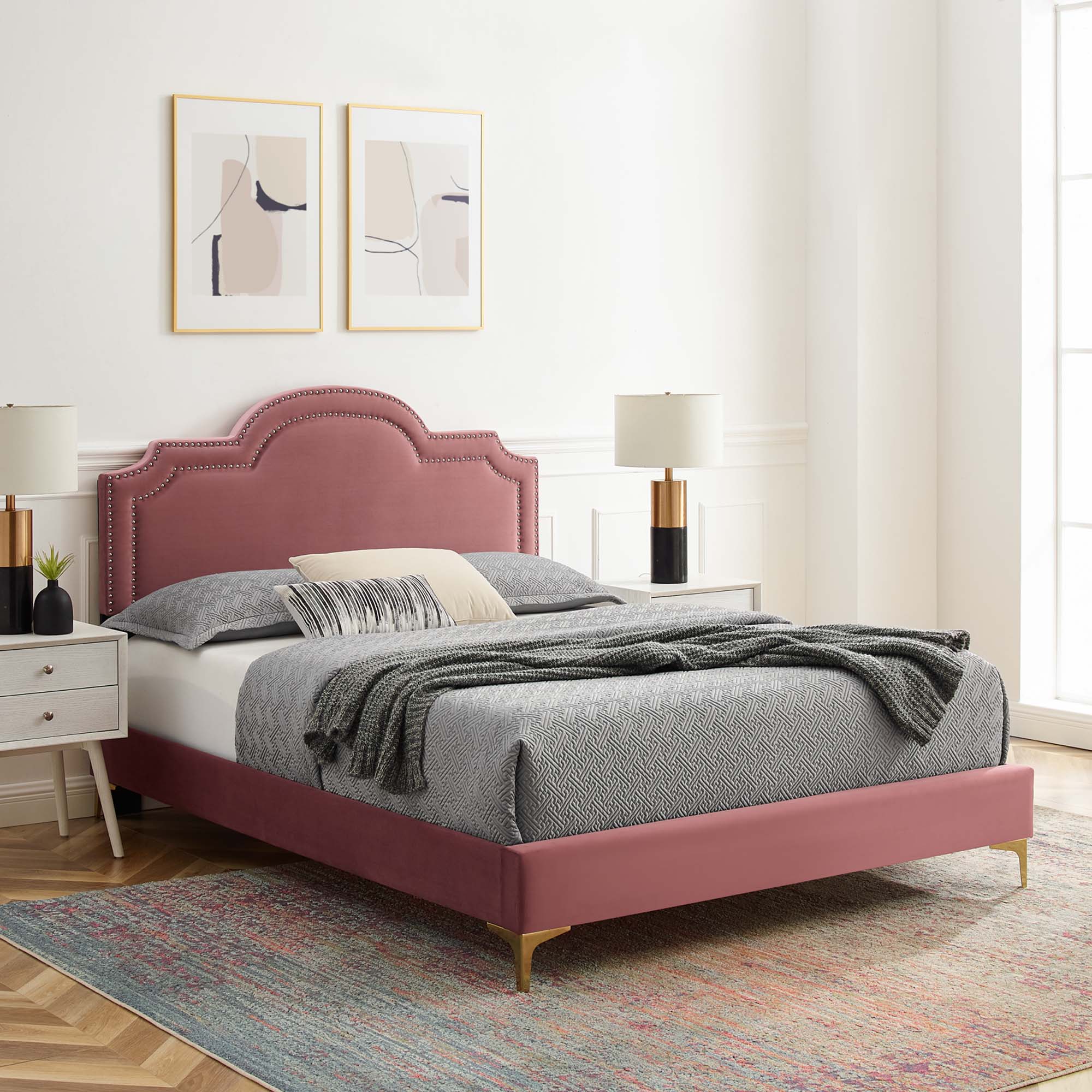 Aviana Performance Velvet Bed With Gold Legs - Image 11