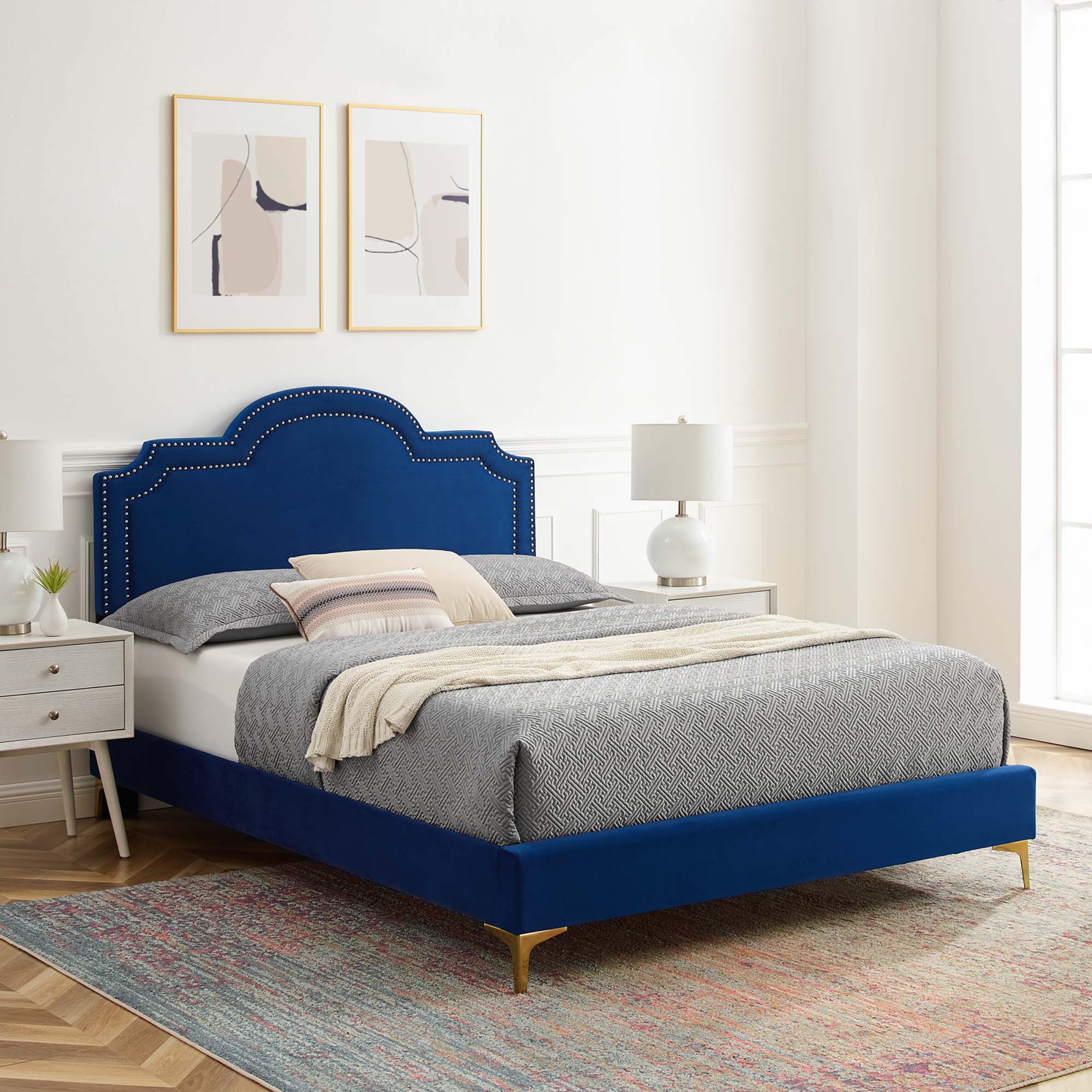 Aviana Performance Velvet Bed With Gold Legs - Image 22