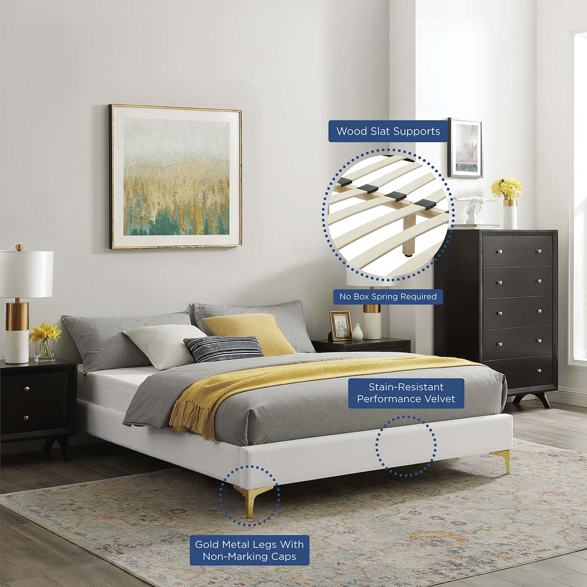 Aviana Performance Velvet Bed With Gold Legs - Image 24