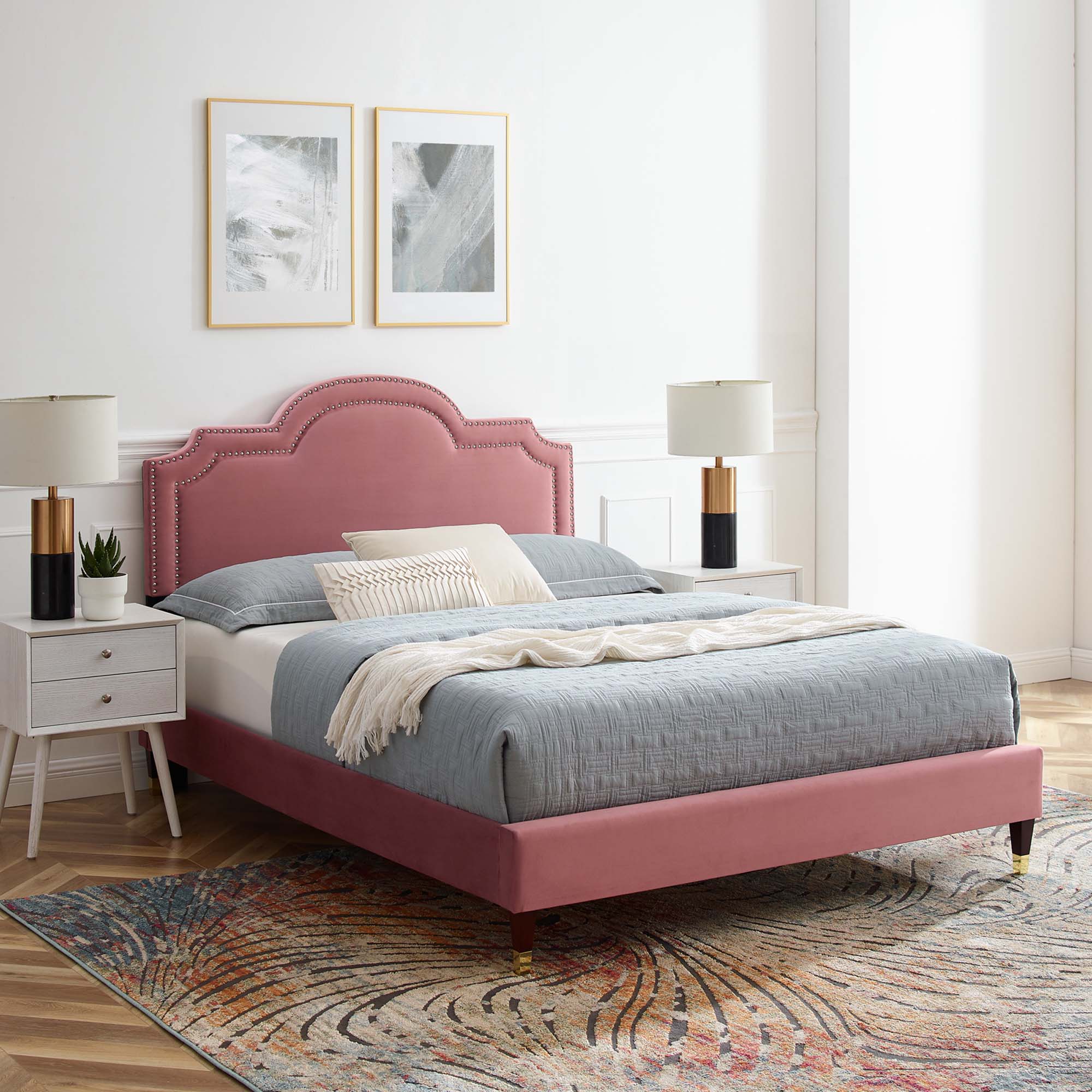 Aviana Performance Velvet Bed With Wood and Gold Legs - Image 11