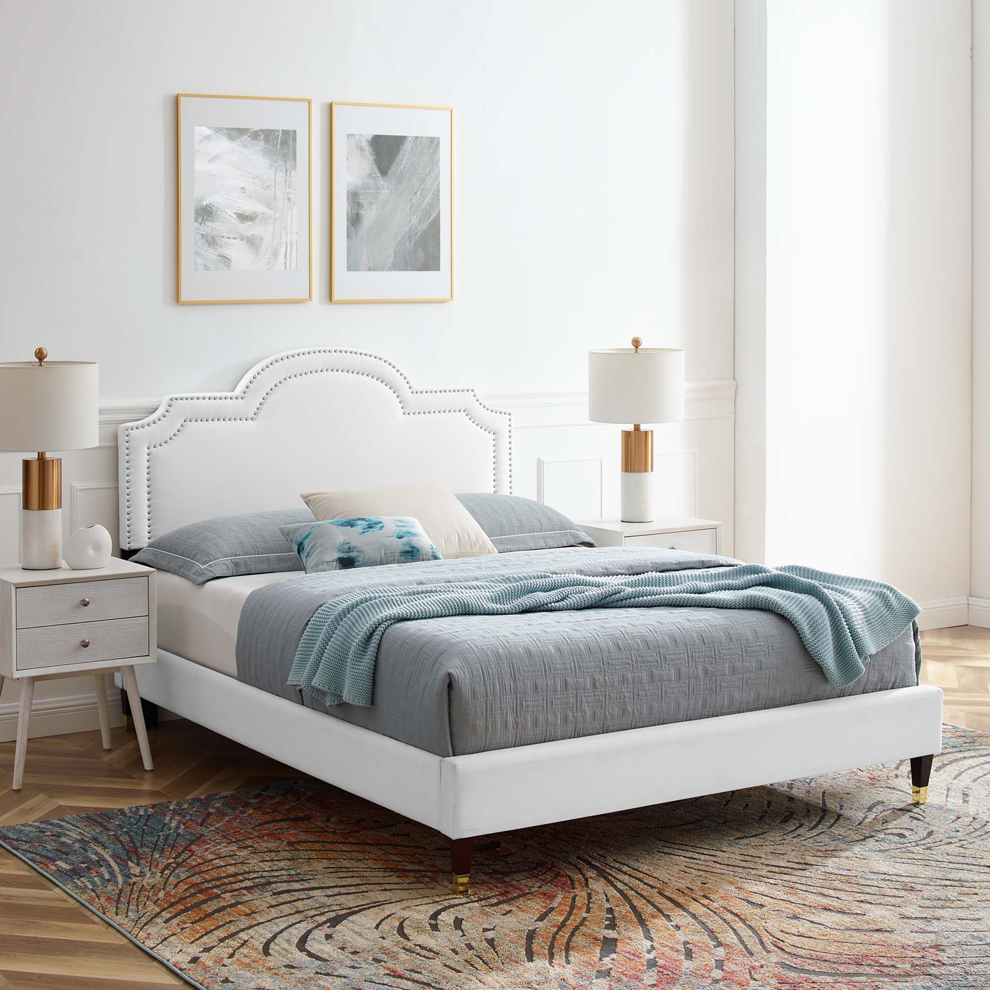Aviana Performance Velvet Bed With Wood and Gold Legs - Image 22