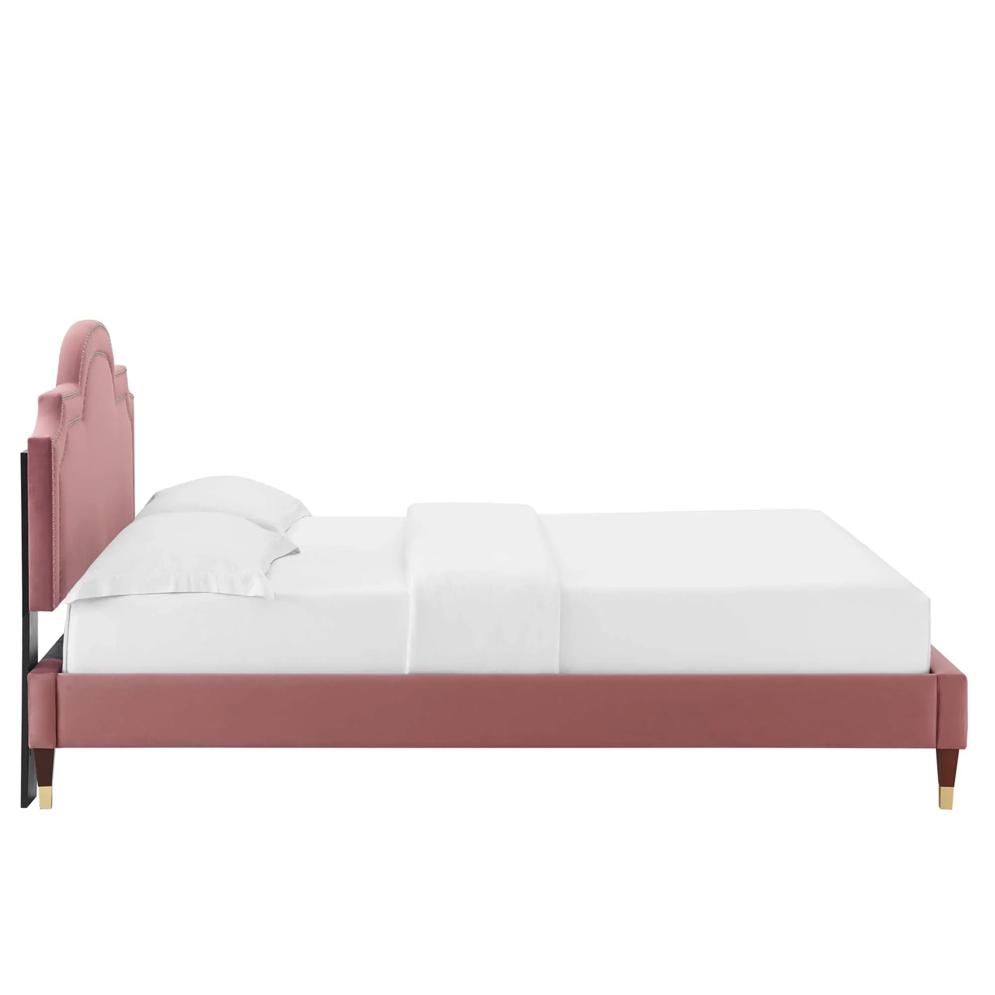 Aviana Performance Velvet Bed With Wood and Gold Legs - Image 3