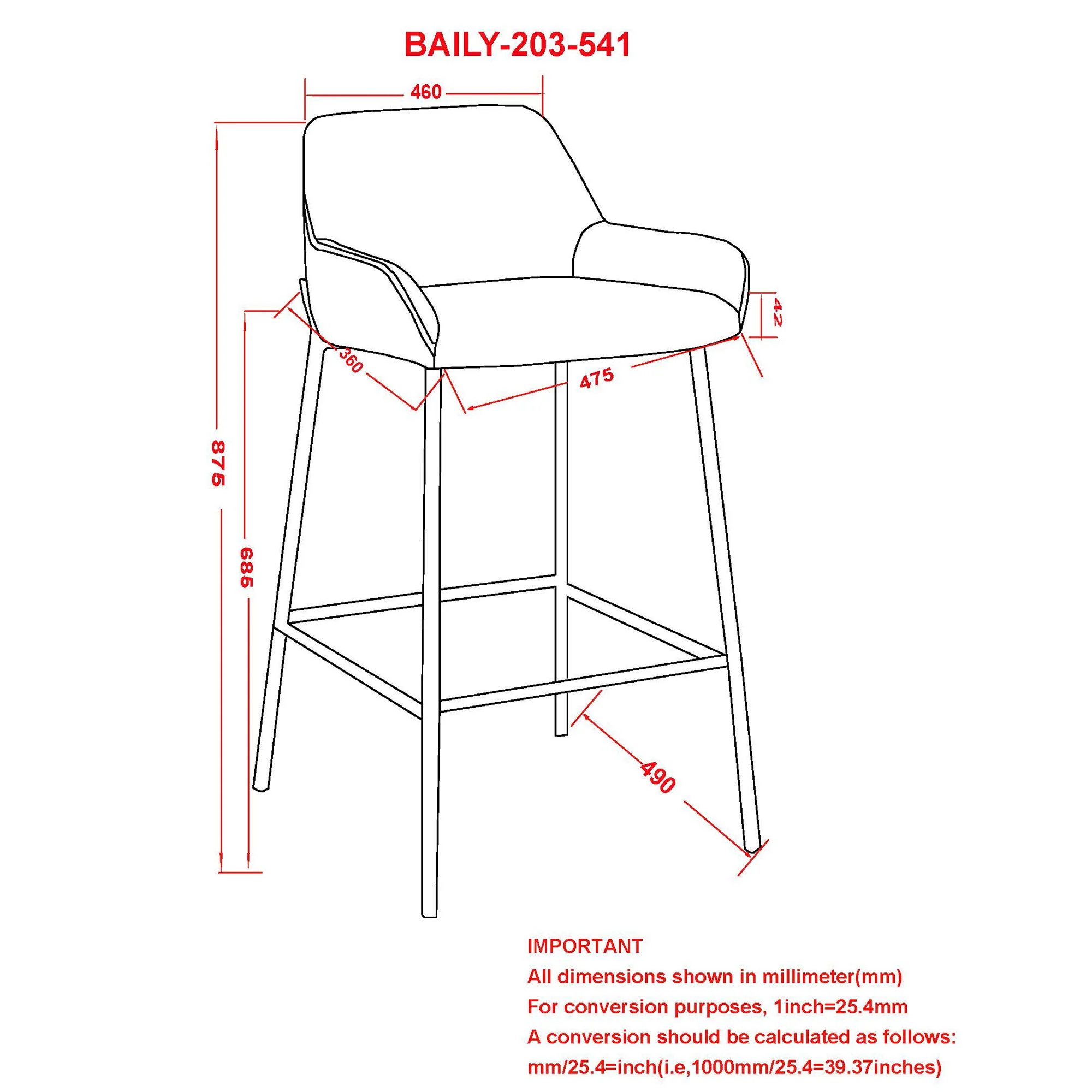 Baily 26" Counter Stool, set of 2, in Grey and Black - Image 8
