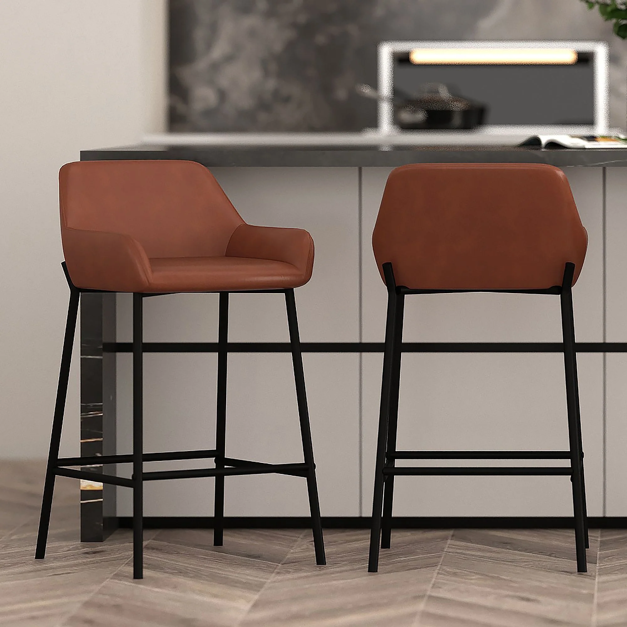 Baily 26" Counter Stool, set of 2, in Saddle and Black - Image 2