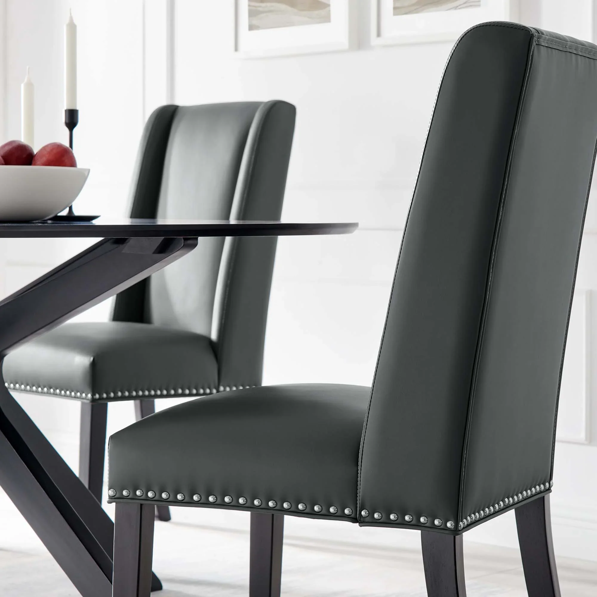 Baron Vinyl Dining Chair Set of 2 in Gray - Image 3