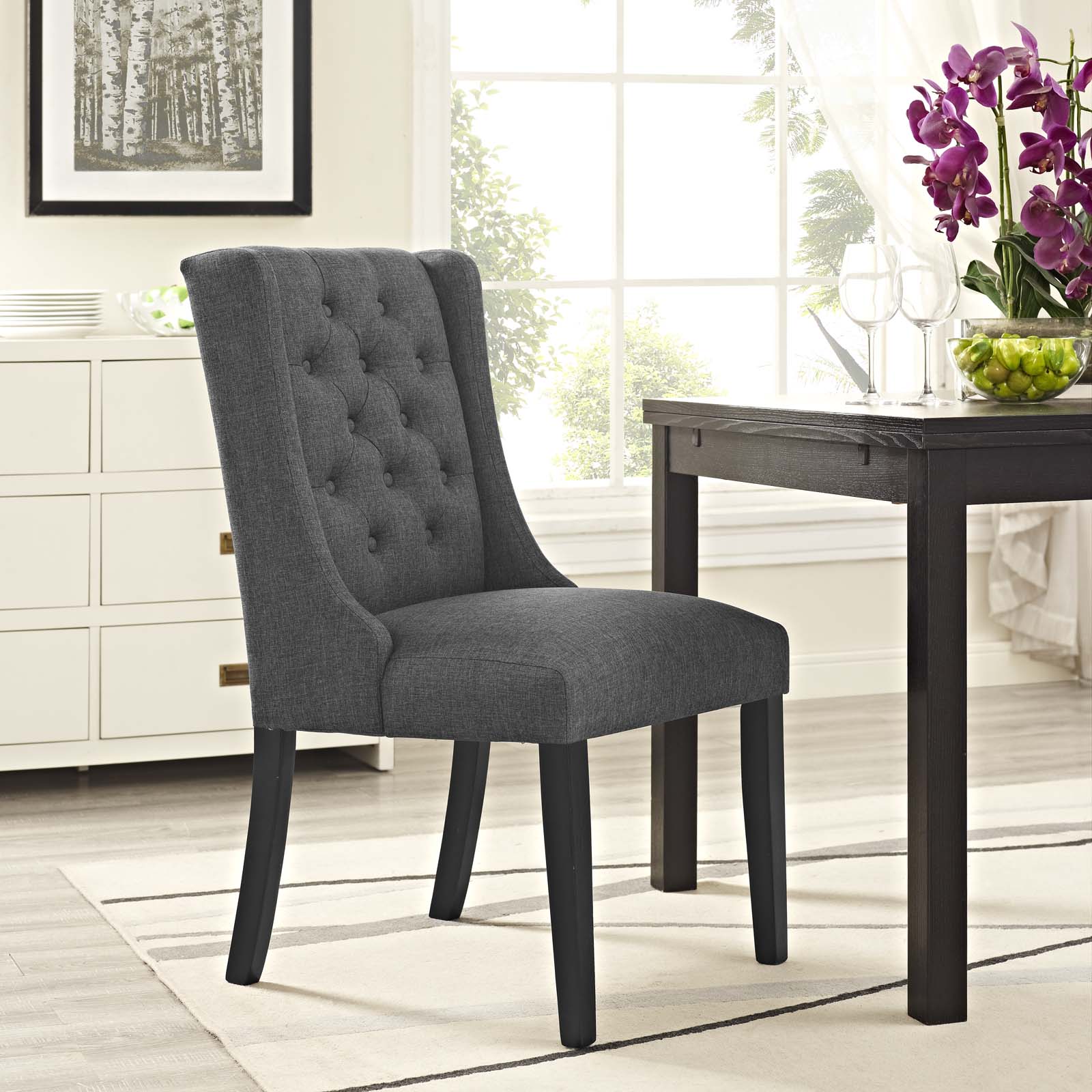 Baronet Button Tufted Fabric Dining Chair - Image 8