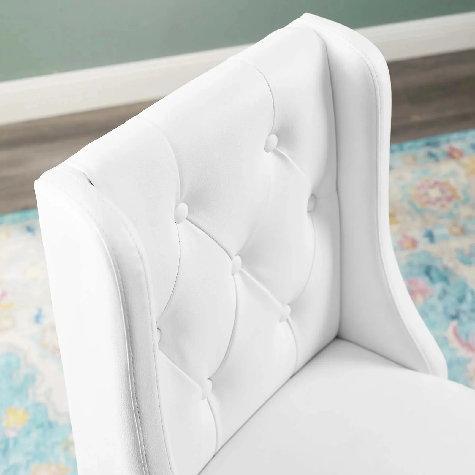 Baronet Tufted Button Faux Leather Counter Stool in White - Image 3