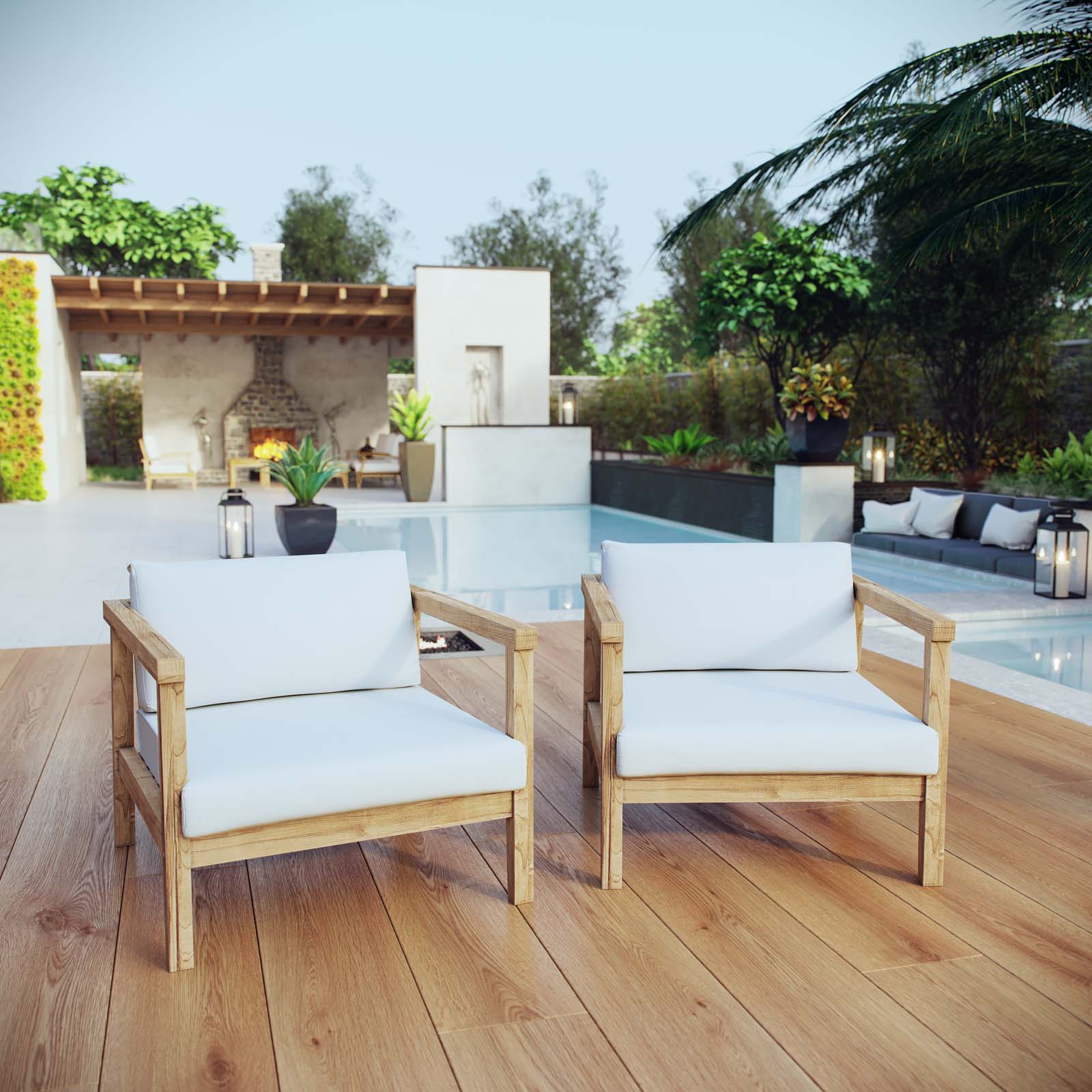 Bayport 2 Piece Outdoor Patio Teak Set in Natural White - Image 2