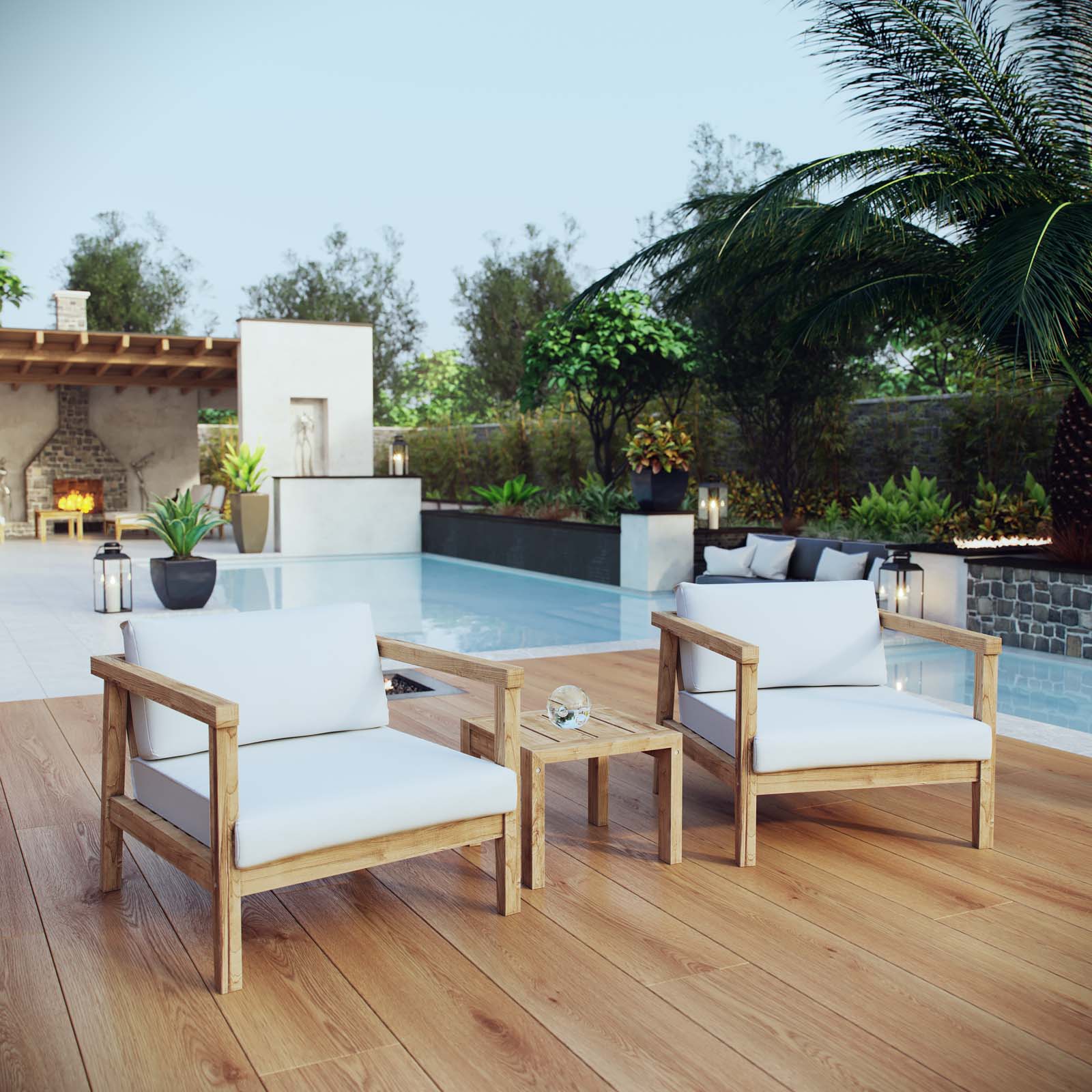 Bayport 3 Piece Outdoor Patio Teak Set in Natural White - Image 2