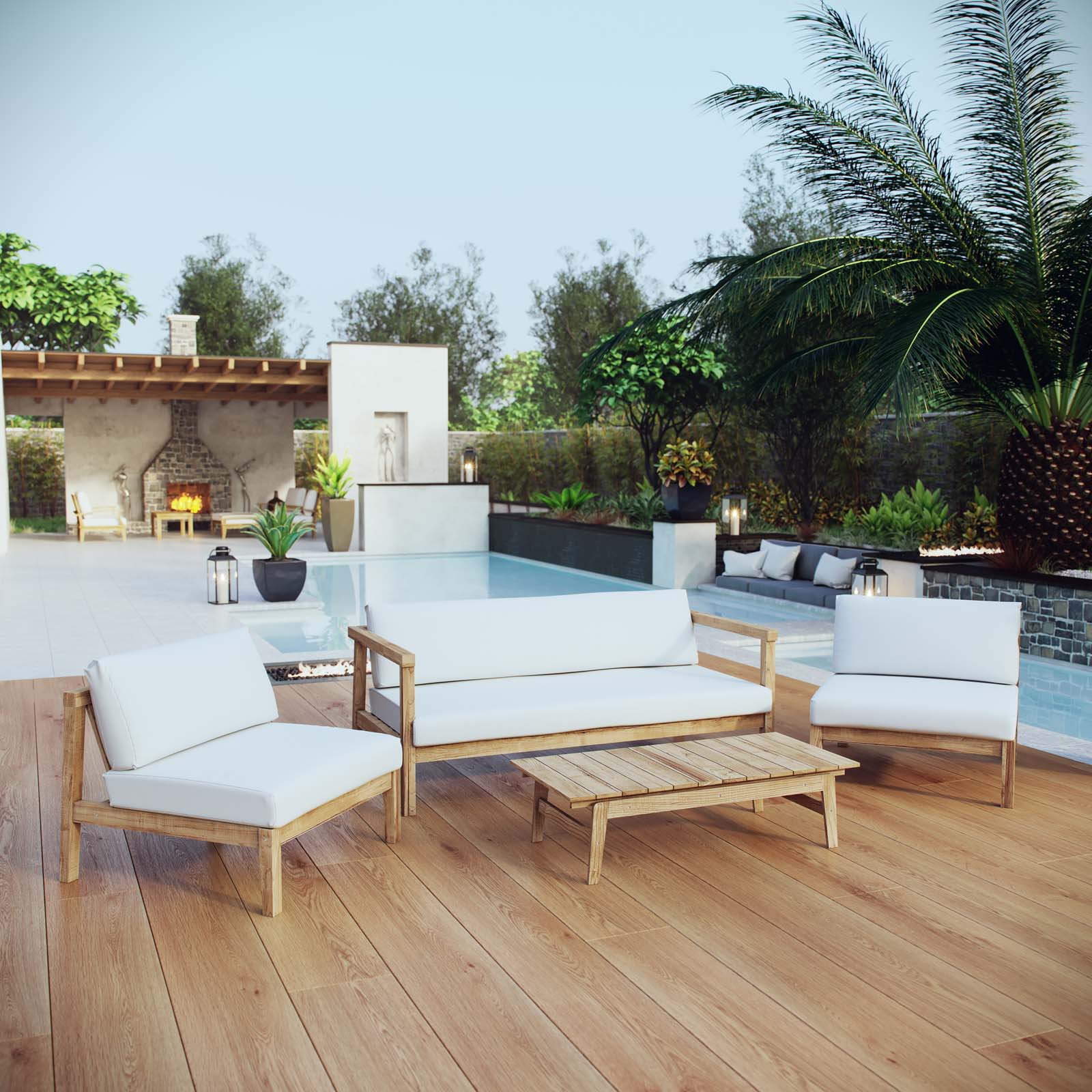 Bayport 4 Piece Outdoor Patio Teak Set in Natural White - Image 2