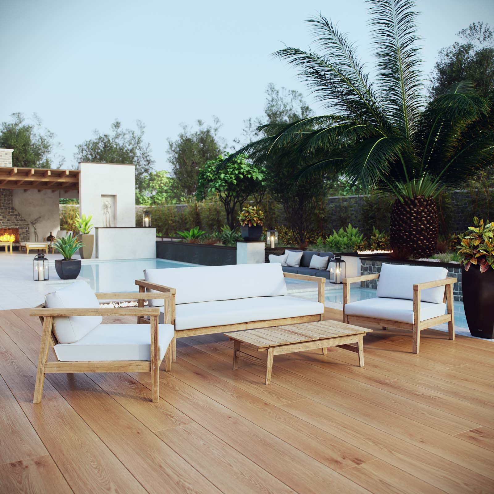 Bayport 4 Piece Outdoor Patio Teak Set in Natural White - Image 2