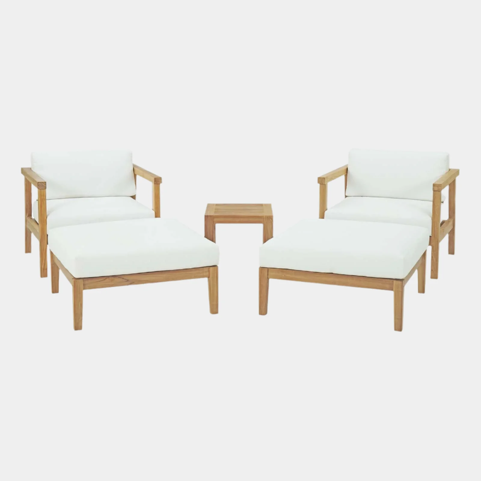 Bayport 5 Piece Outdoor Patio Teak Set in Natural White