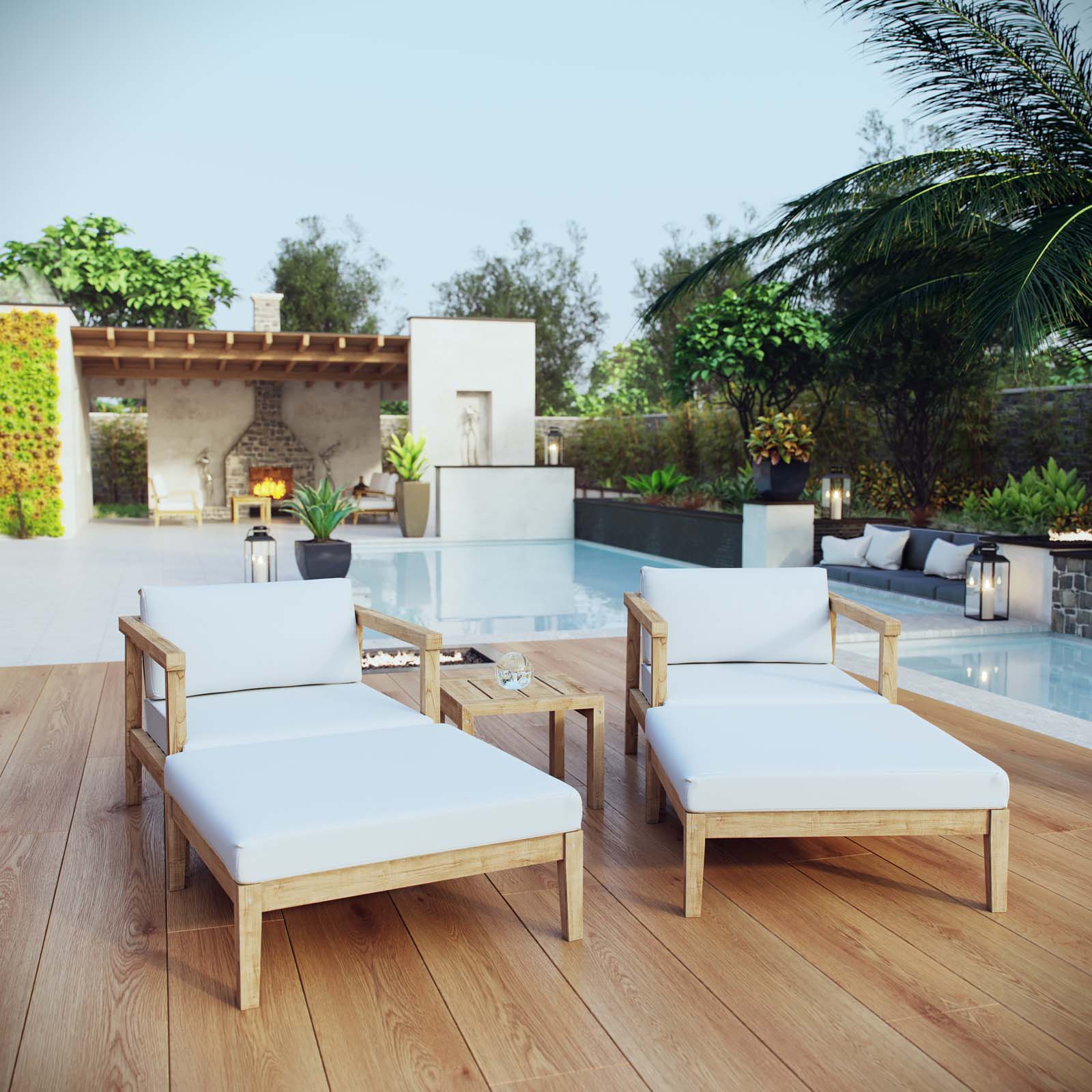Bayport 5 Piece Outdoor Patio Teak Set in Natural White - Image 2