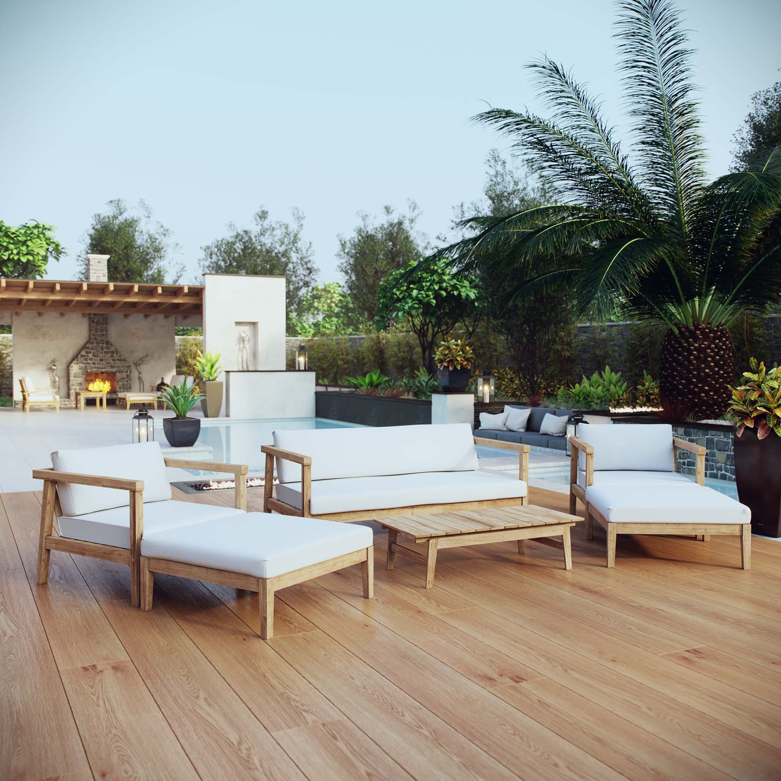 Bayport 6 Piece Outdoor Patio Teak Set in Natural White - Image 2