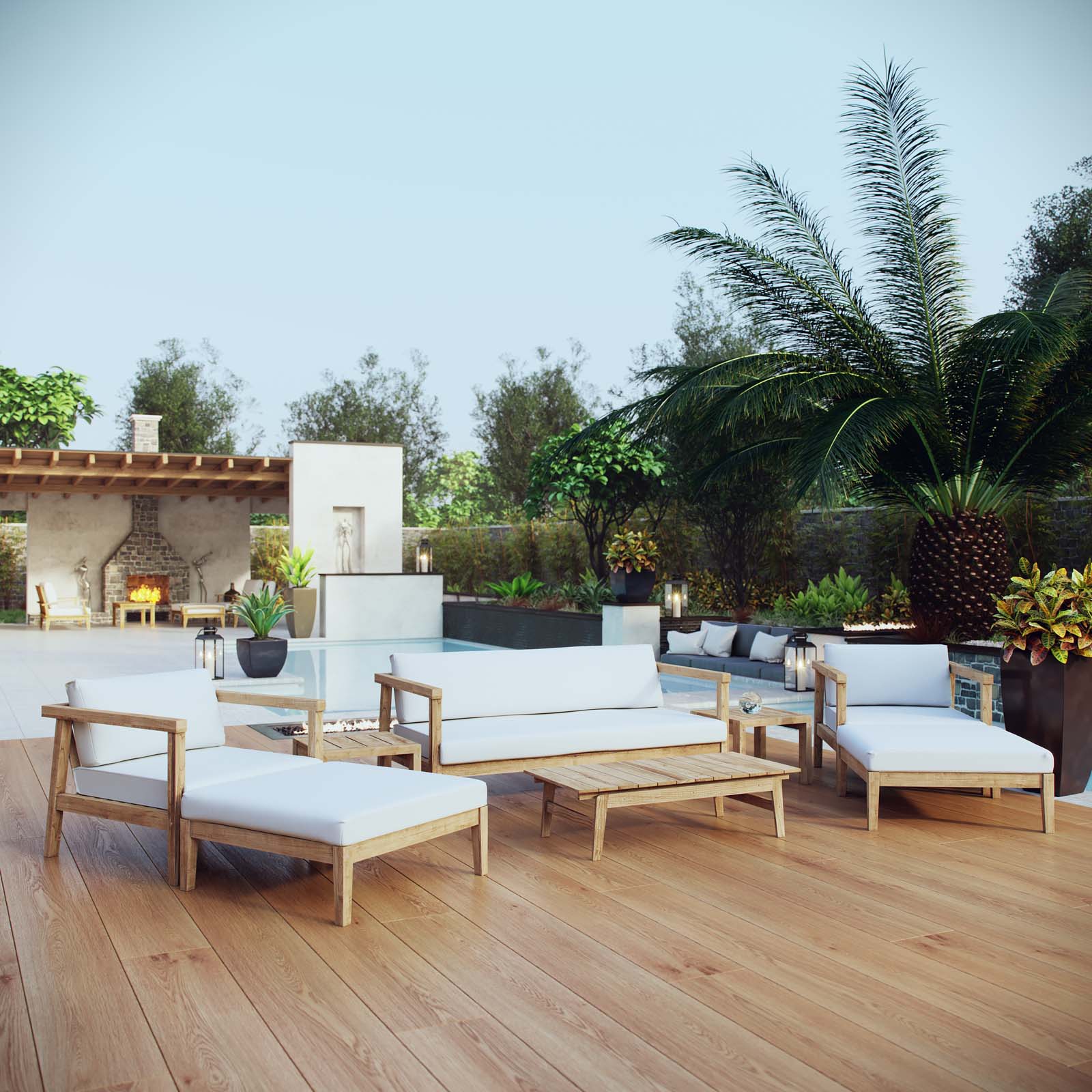 Bayport 8 Piece Outdoor Patio Teak Set in Natural White - Image 2