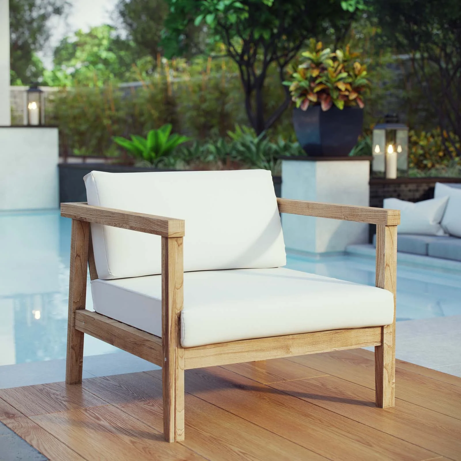Bayport Outdoor Patio Teak Armchair in Natural White - Image 2