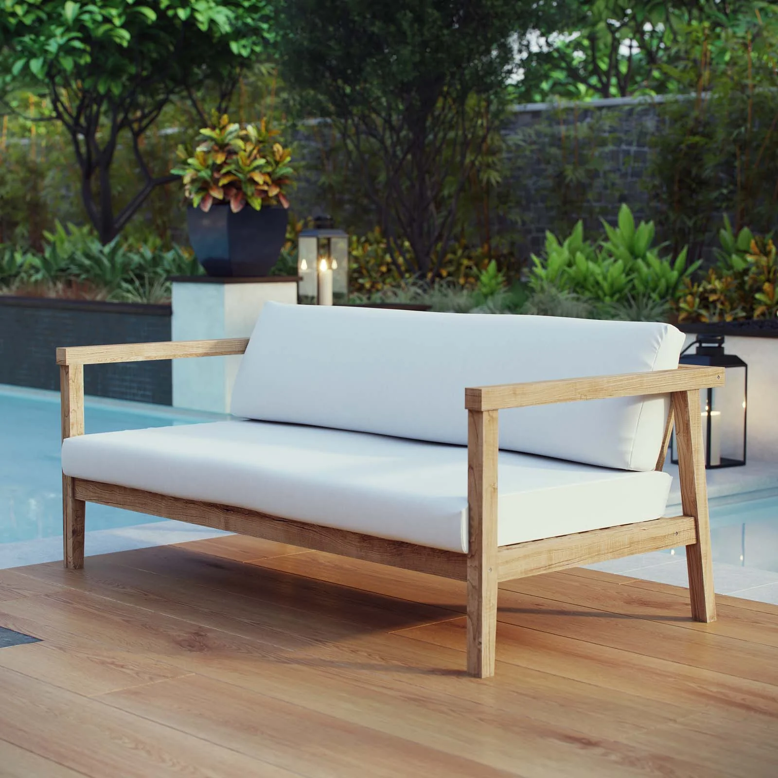 Bayport Outdoor Patio Teak Sofa in Natural White - Image 2