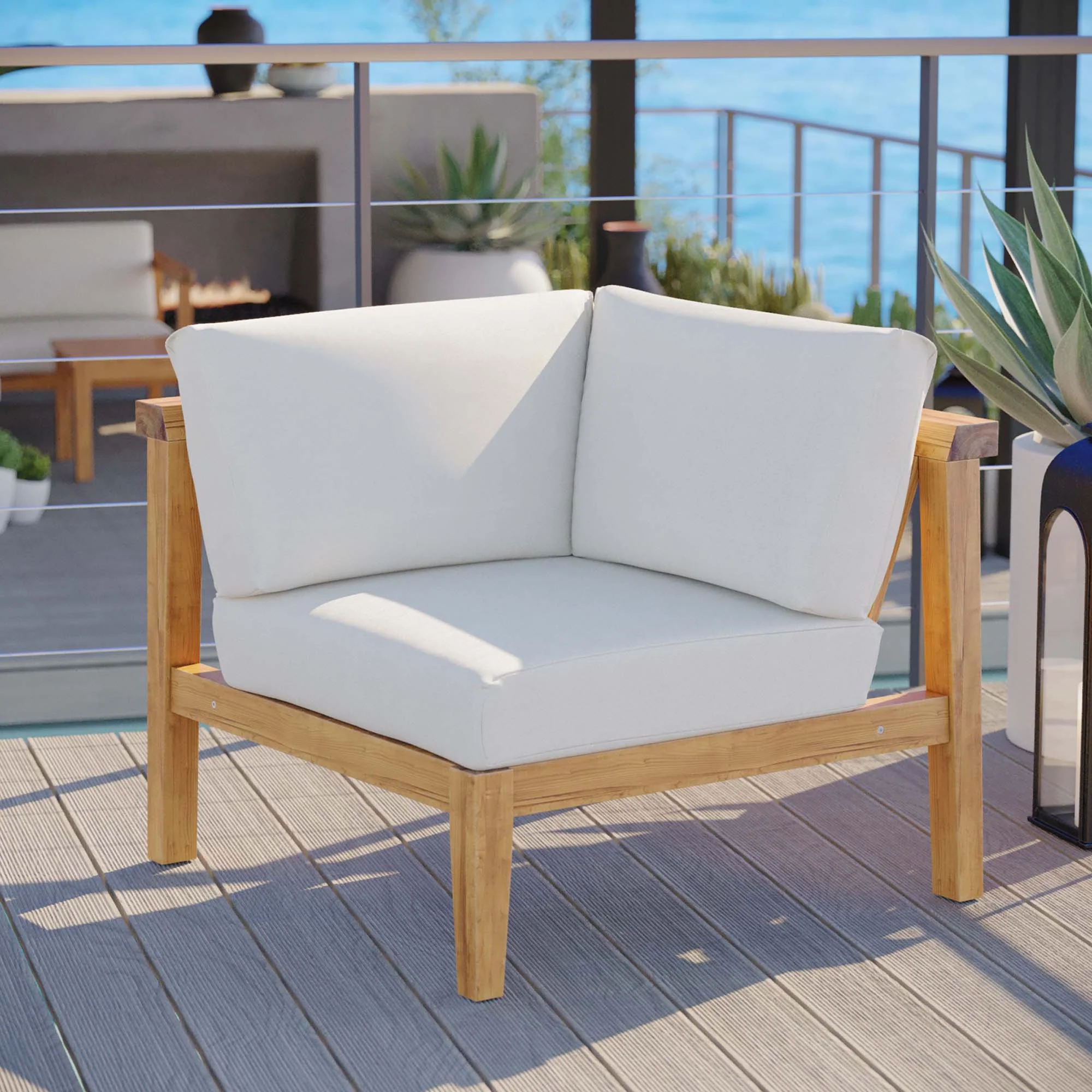Bayport Outdoor Patio Teak Wood Corner Chair - Image 2