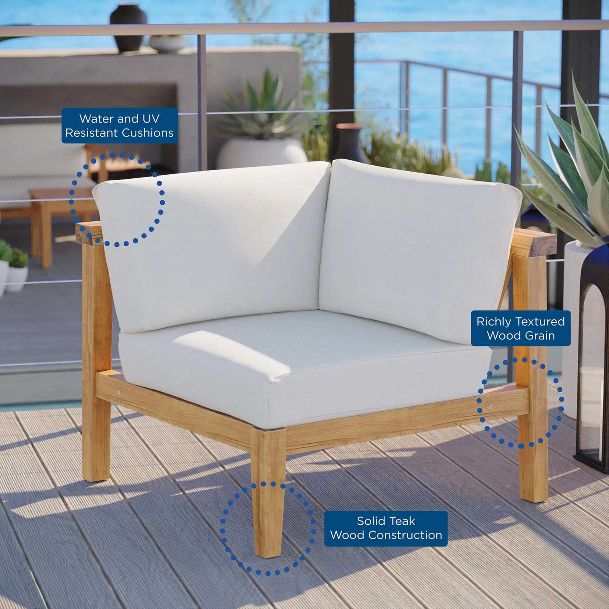 Bayport Outdoor Patio Teak Wood Corner Chair - Image 8