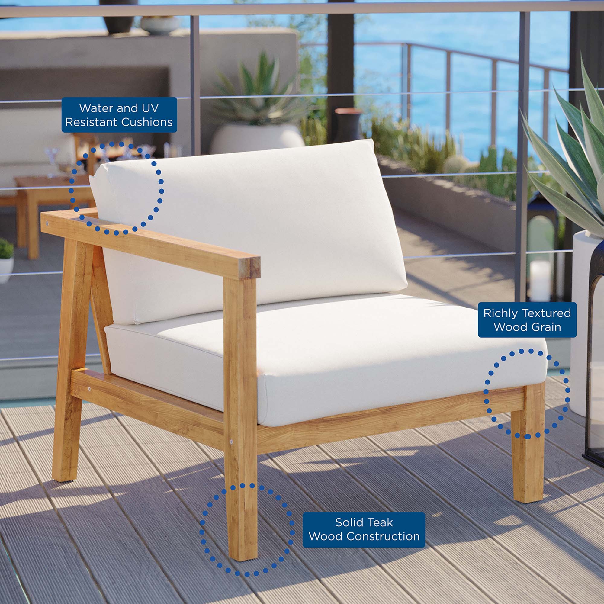 Bayport Outdoor Patio Teak Wood Left-Arm Chair - Image 6
