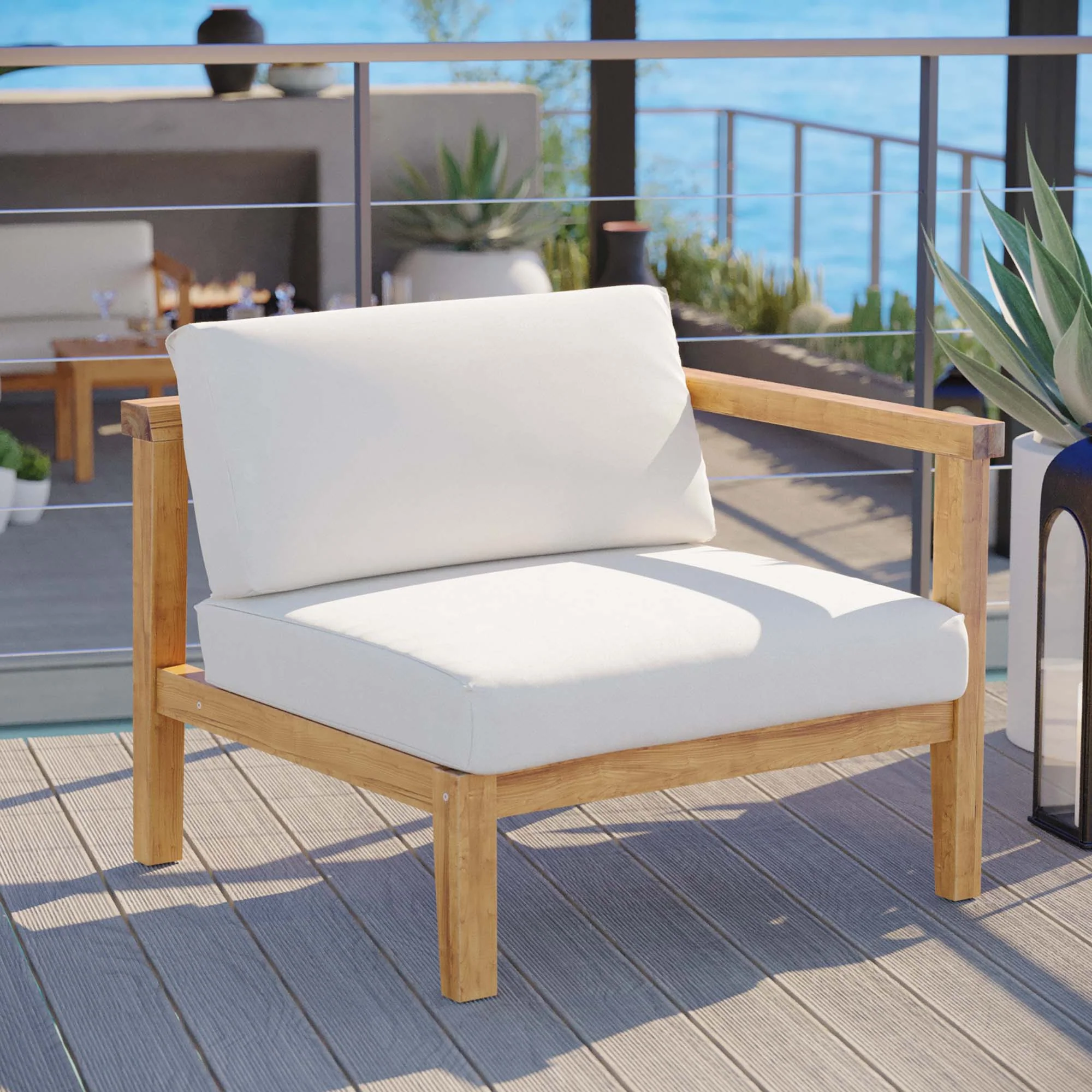 Bayport Outdoor Patio Teak Wood Right-Arm Chair - Image 2