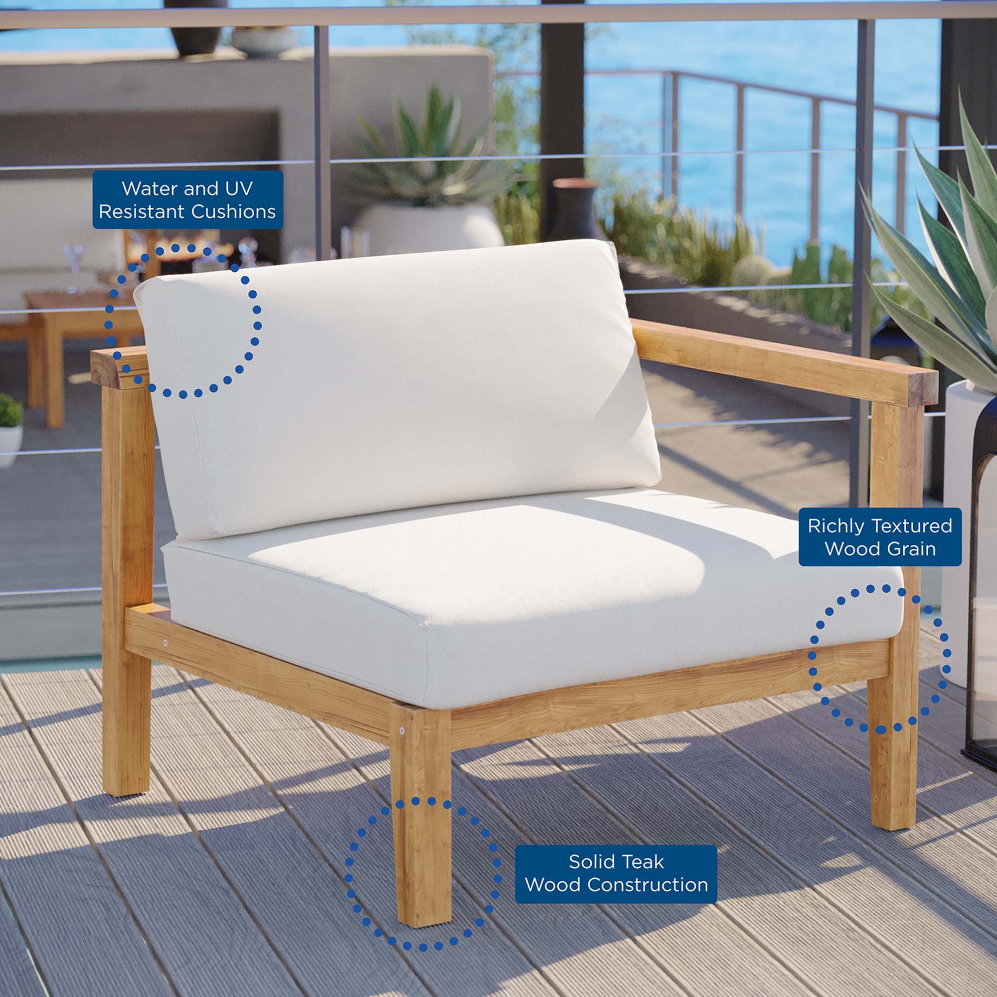 Bayport Outdoor Patio Teak Wood Right-Arm Chair - Image 6